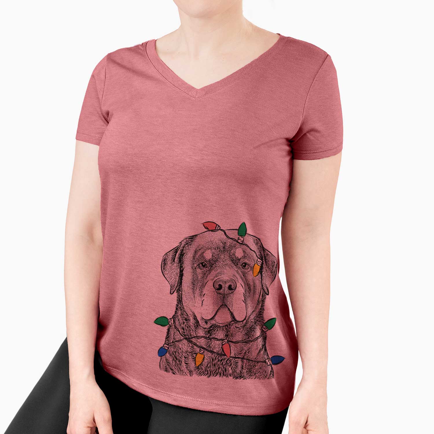 Christmas Lights Sarge the Rottweiler - Women's V-neck Shirt
