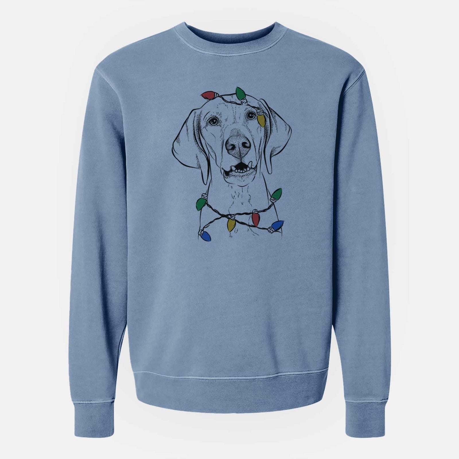 Christmas Lights Sarge the Vizsla - Unisex Pigment Dyed Crew Sweatshirt