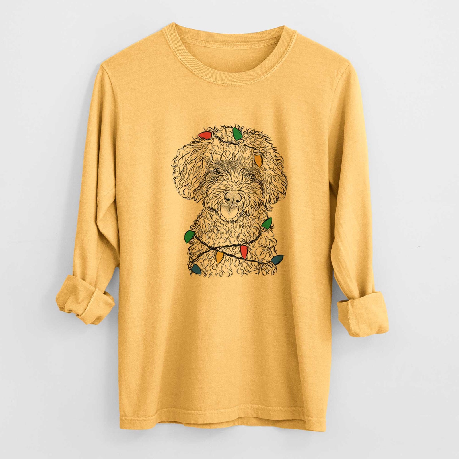 Christmas Lights Satsu the Micro Teacup Poodle - Heavyweight 100% Cotton Long Sleeve