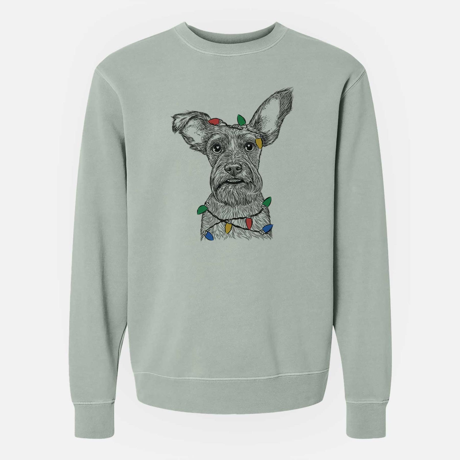Christmas Lights Sawyer the Snorkie - Unisex Pigment Dyed Crew Sweatshirt