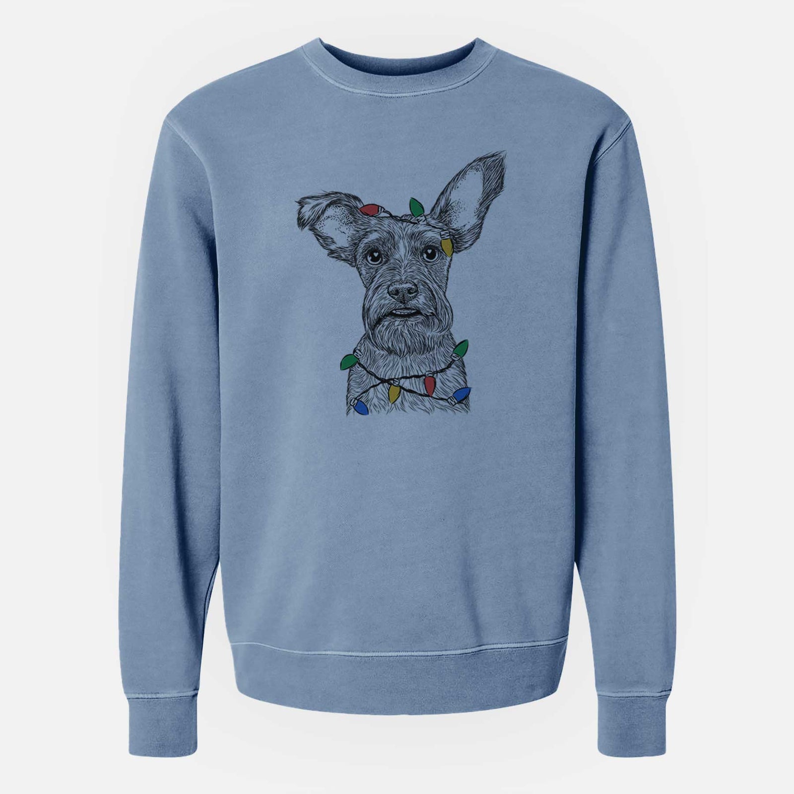 Christmas Lights Sawyer the Snorkie - Unisex Pigment Dyed Crew Sweatshirt