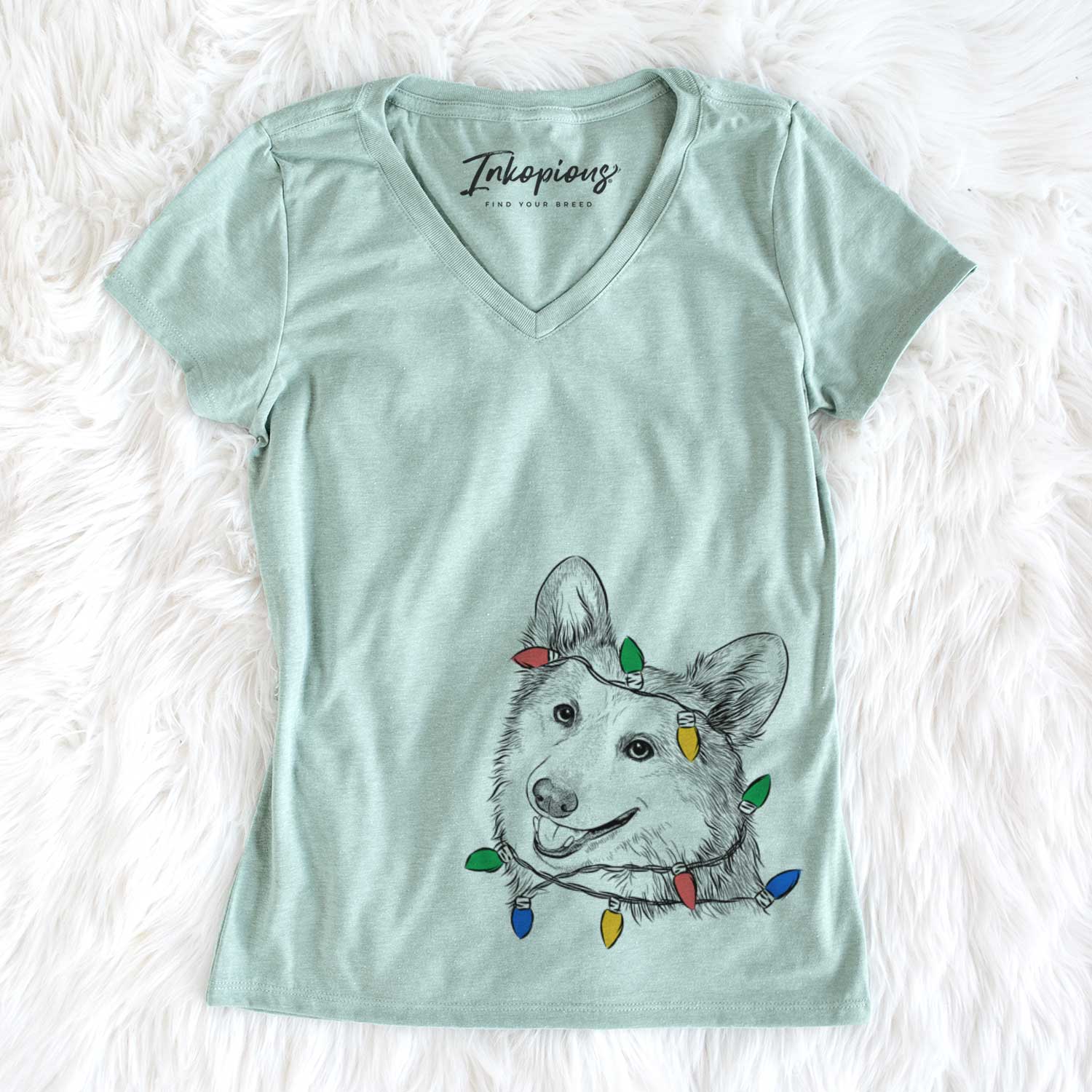 Christmas Lights Scout the Pembroke Welsh Corgi - Women's V-neck Shirt