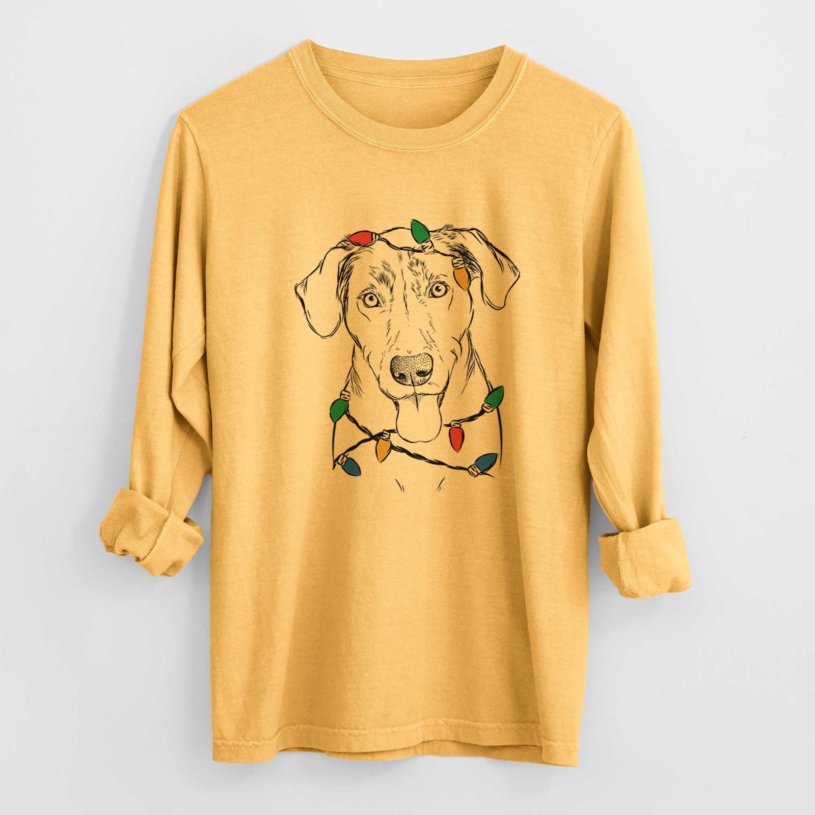 Christmas Lights Scout Marie the Chocolate Lab - Heavyweight 100% Cotton Long Sleeve