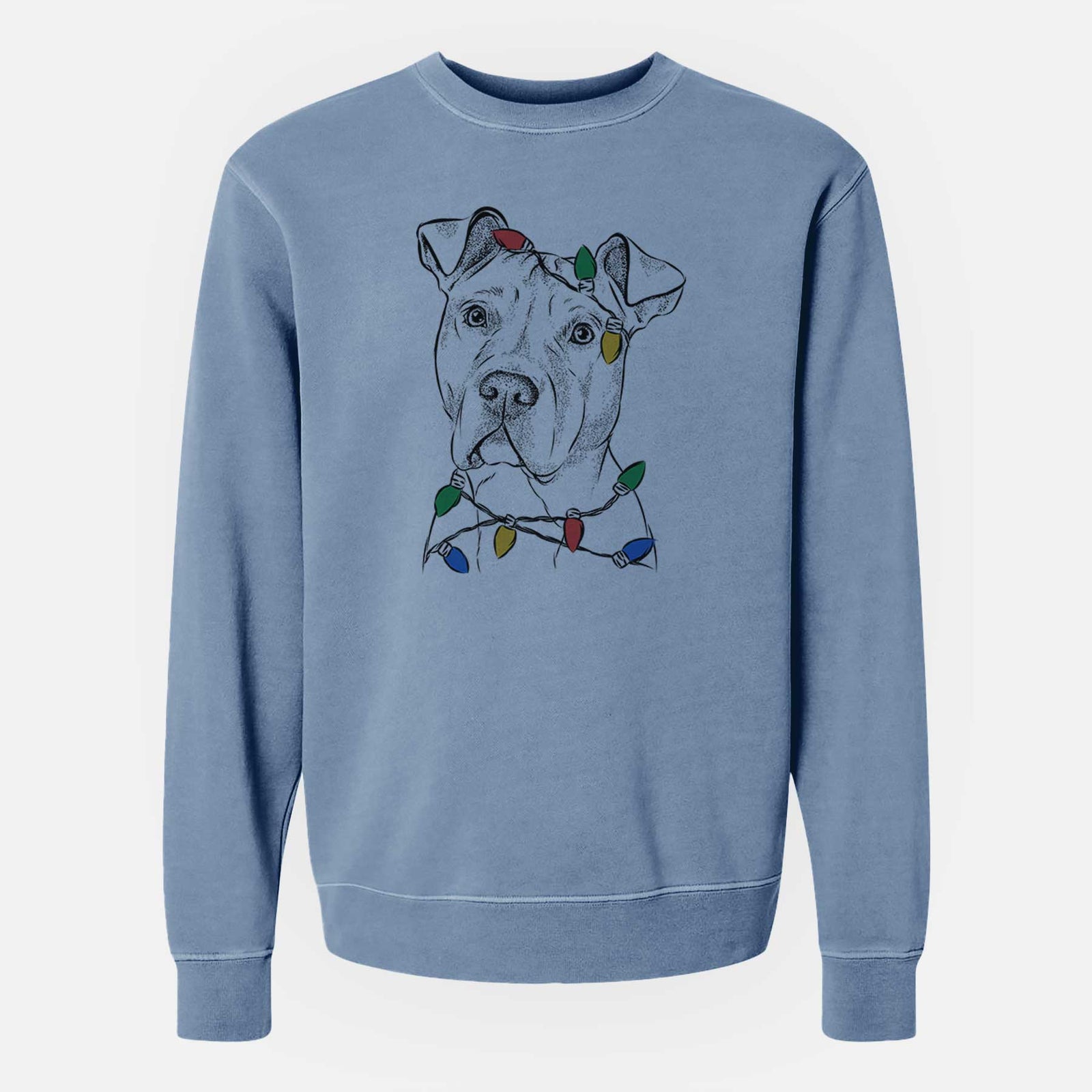 Christmas Lights Scraps the American Staffordshire Mix - Unisex Pigment Dyed Crew Sweatshirt