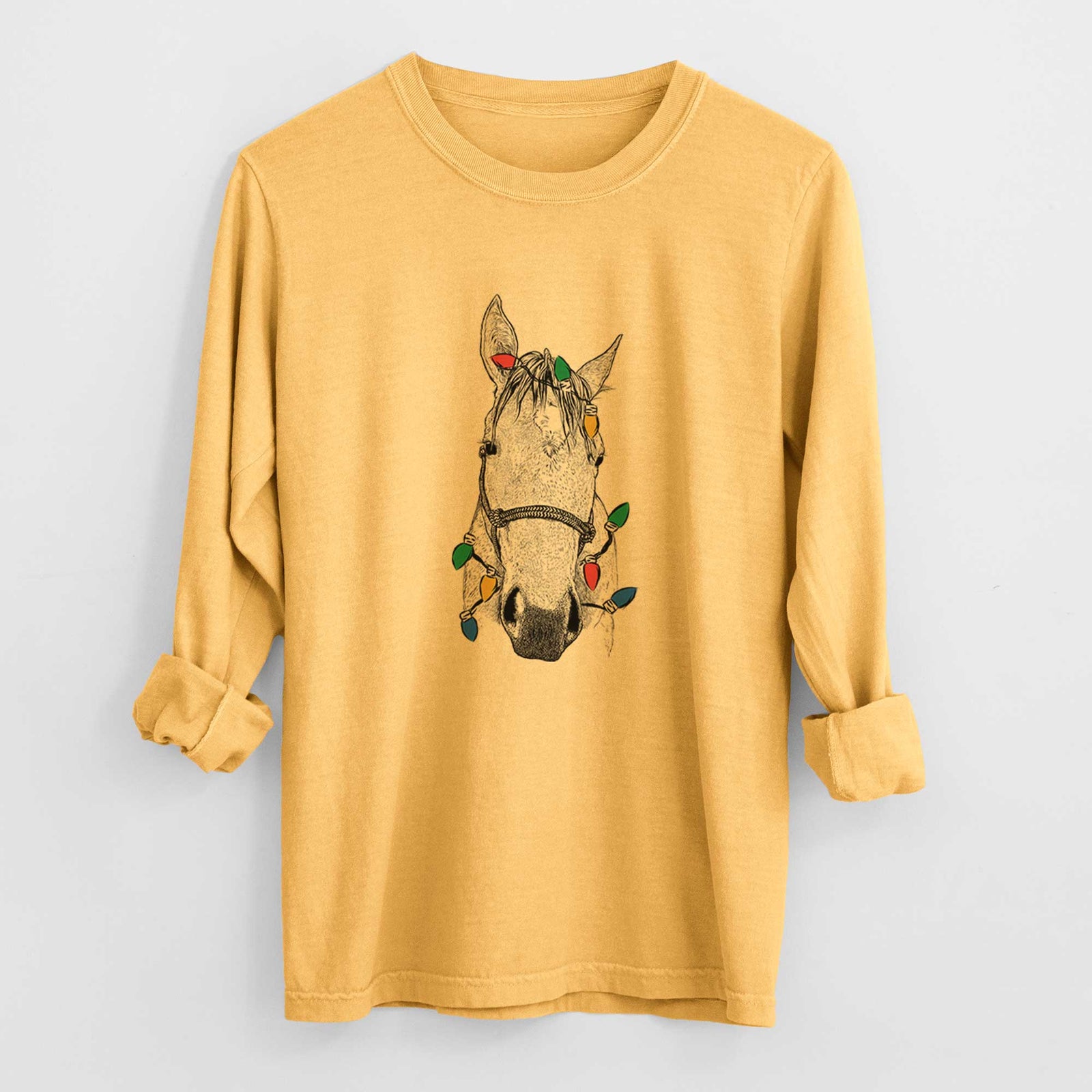 Christmas Lights SeaBee the Quarter Horse - Heavyweight 100% Cotton Long Sleeve