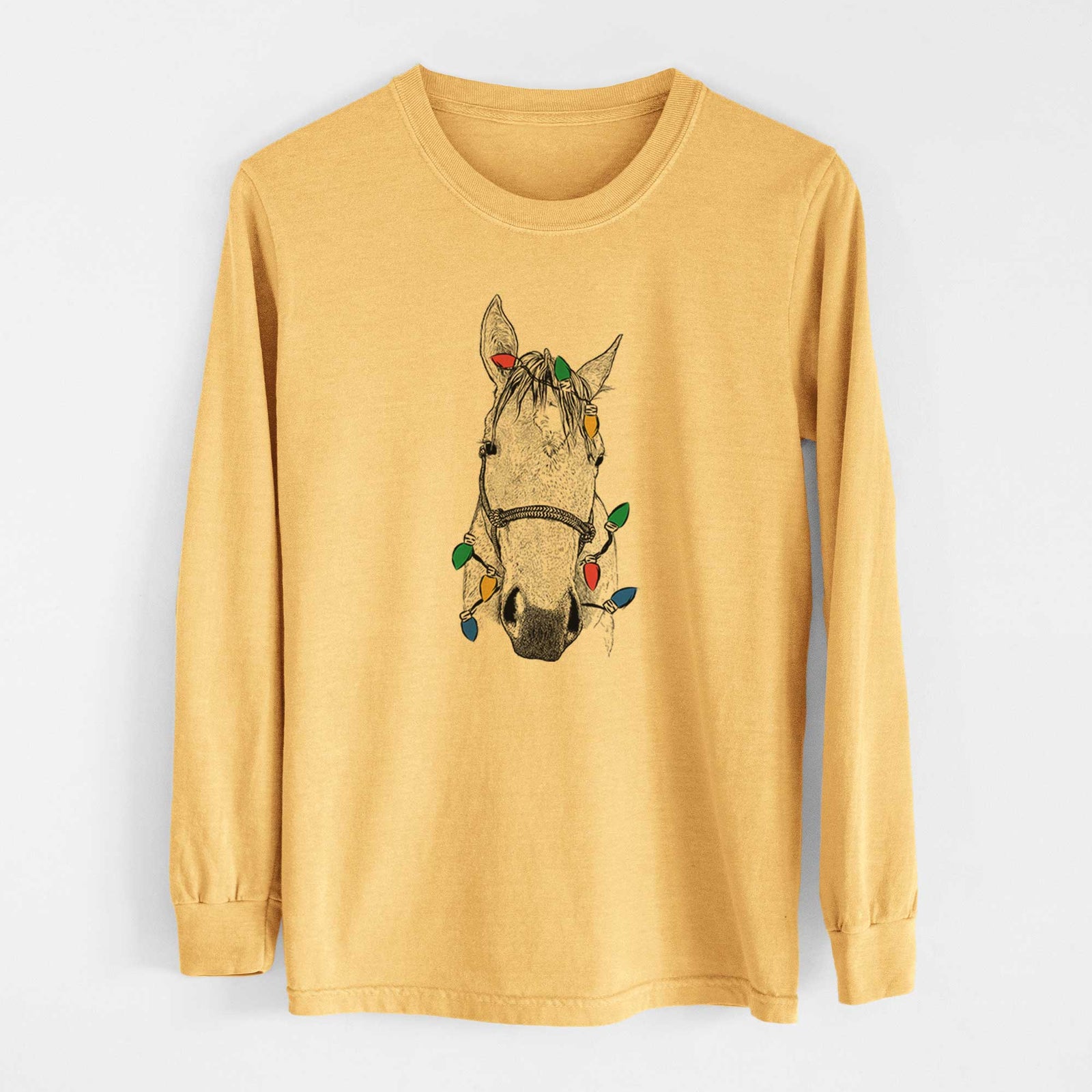 Christmas Lights SeaBee the Quarter Horse - Heavyweight 100% Cotton Long Sleeve