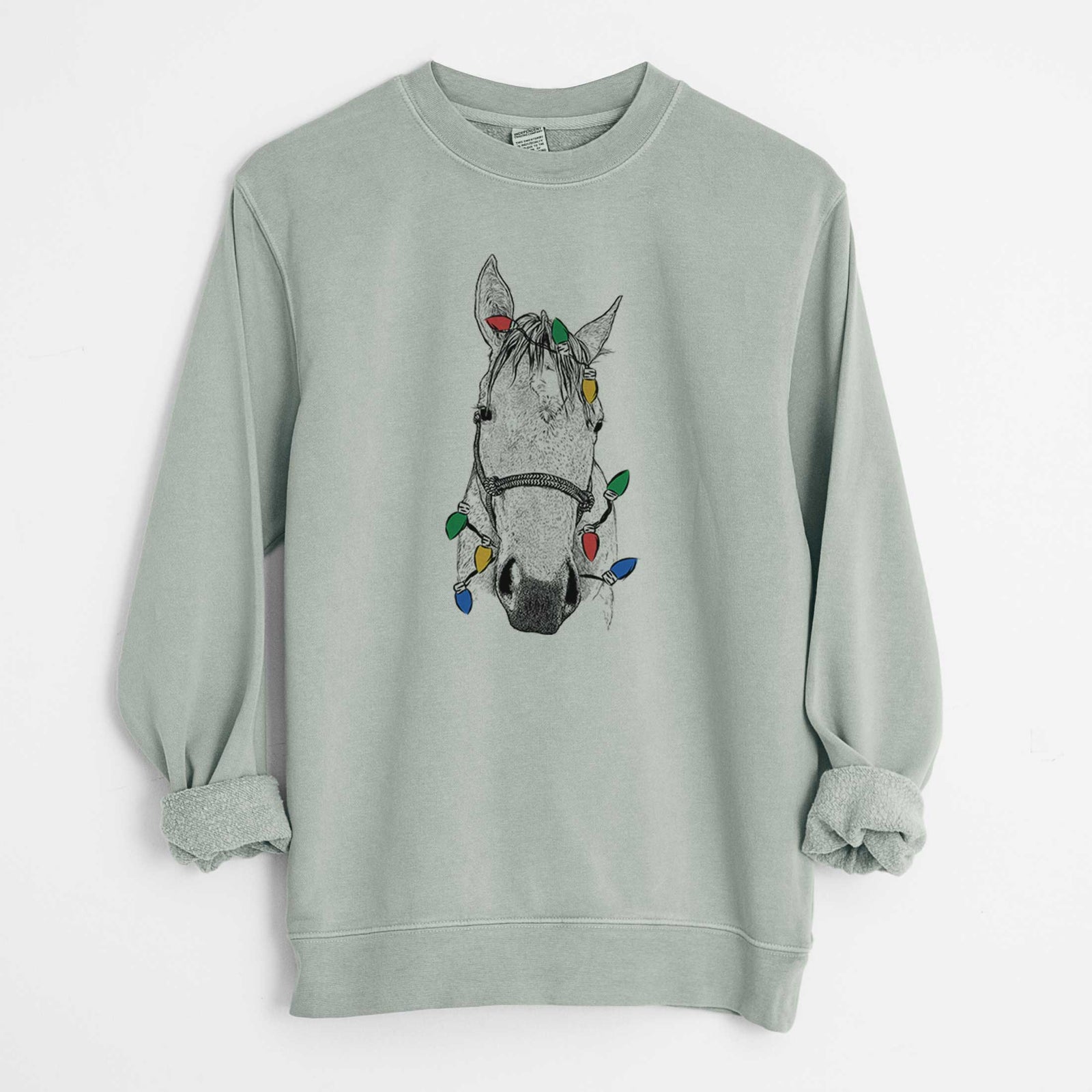 Christmas Lights SeaBee the Quarter Horse - Unisex Pigment Dyed Crew Sweatshirt