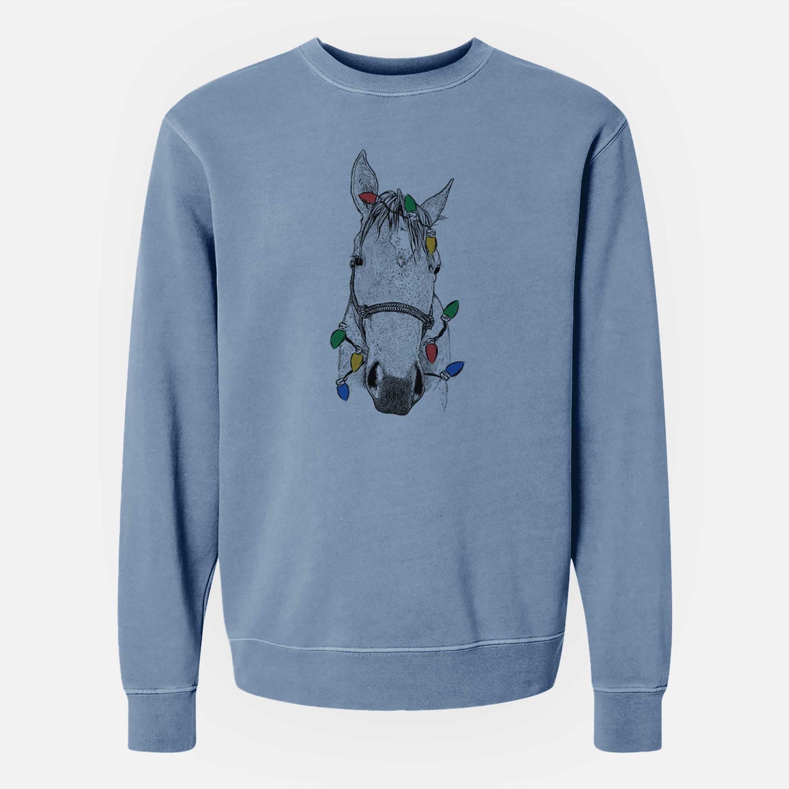 Christmas Lights SeaBee the Quarter Horse - Unisex Pigment Dyed Crew Sweatshirt