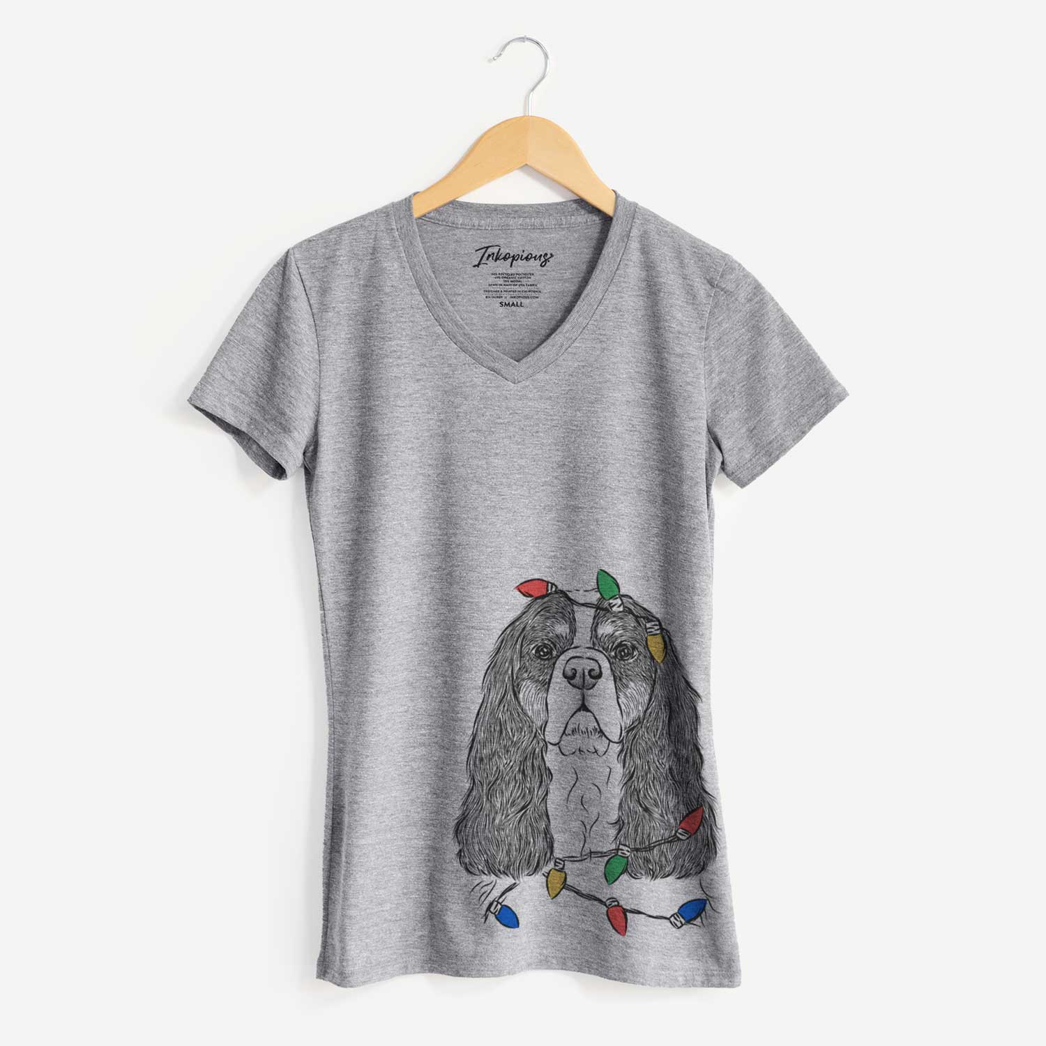 Christmas Lights Sebastian the Cavalier King Charles Spaniel - Women's V-neck Shirt