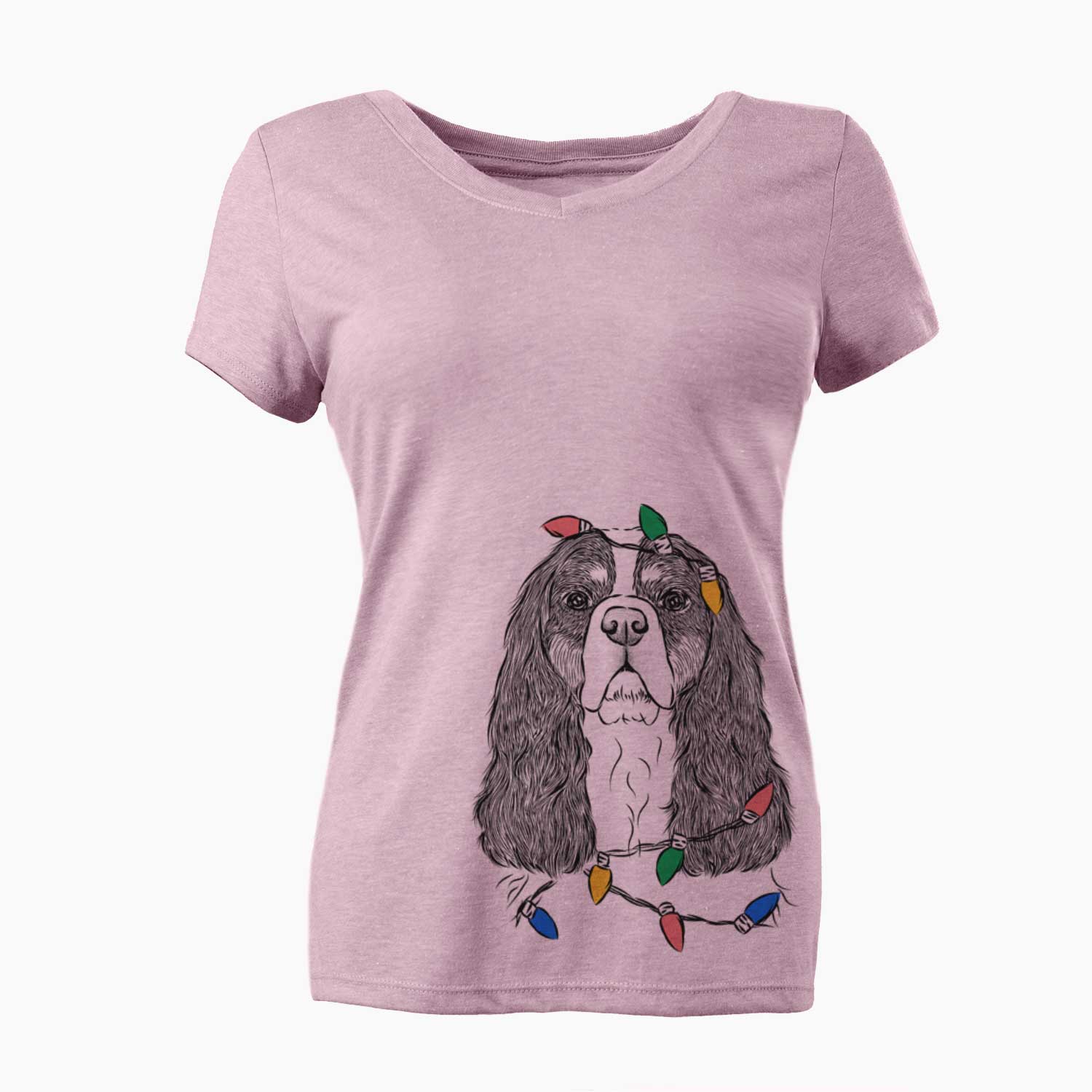 Christmas Lights Sebastian the Cavalier King Charles Spaniel - Women's V-neck Shirt