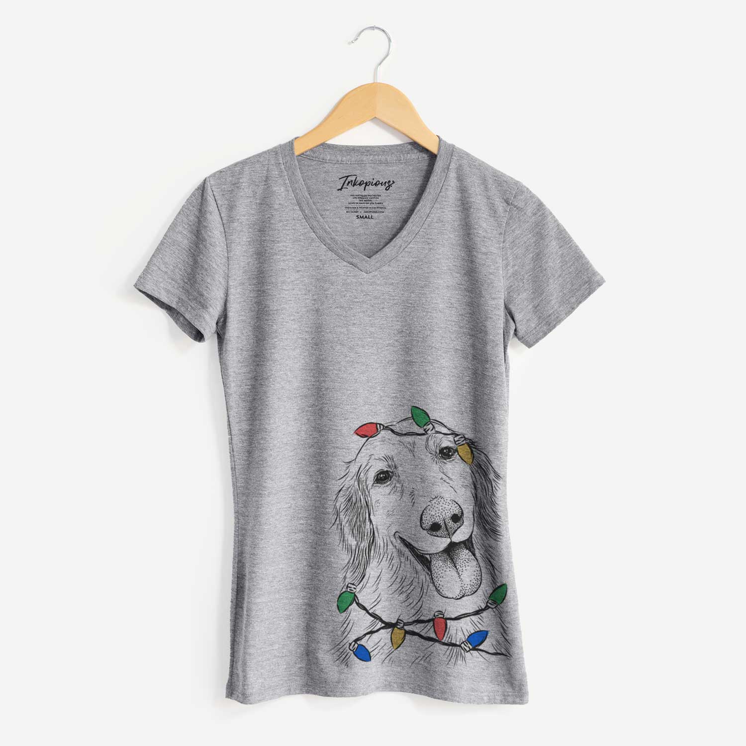 Christmas Lights Shelby the Golden Retriever - Women's V-neck Shirt