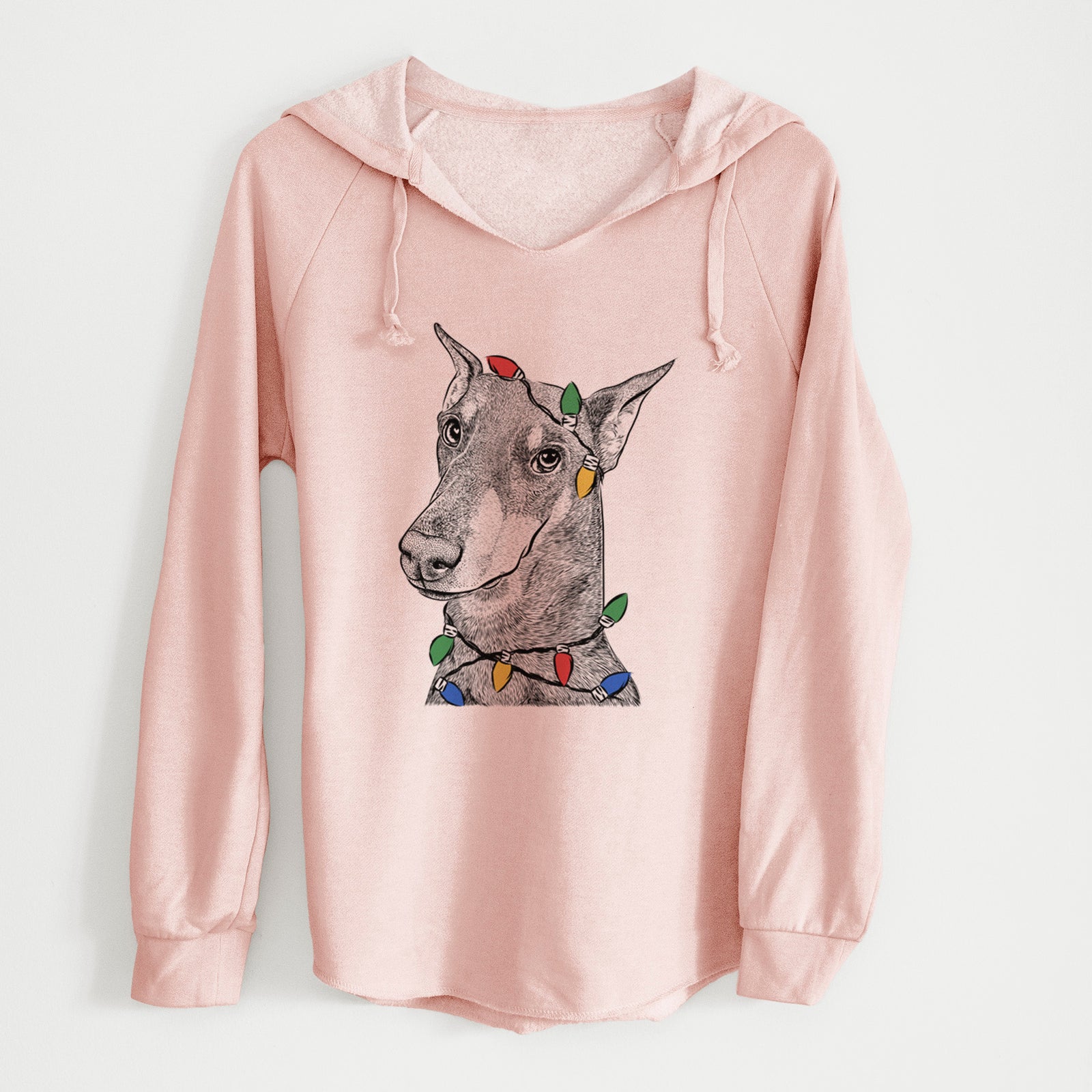 Christmas Lights Shelby the Doberman Pinscher - Cali Wave Hooded Sweatshirt