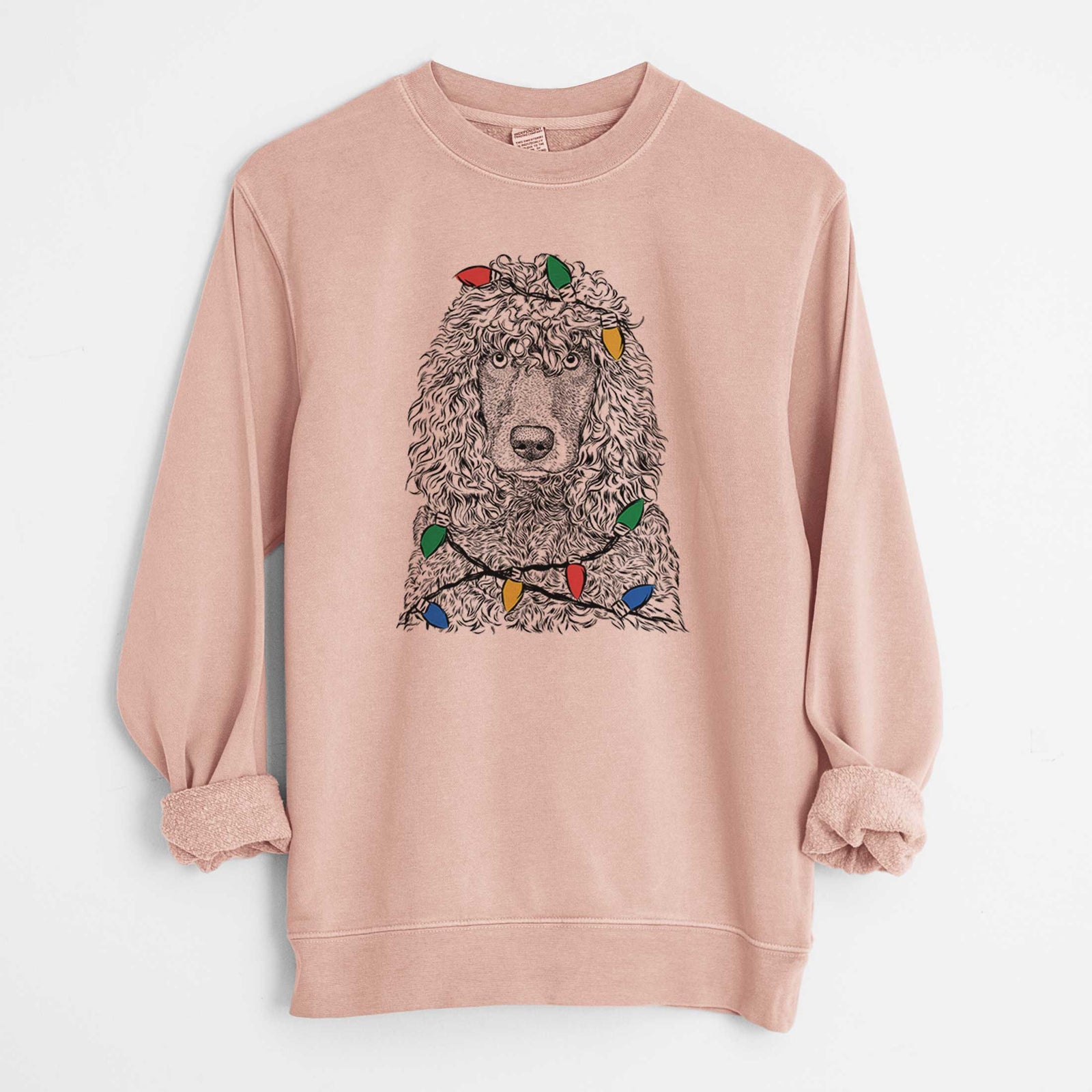 Christmas Lights Shilo the Irish Water Spaniel - Unisex Pigment Dyed Crew Sweatshirt