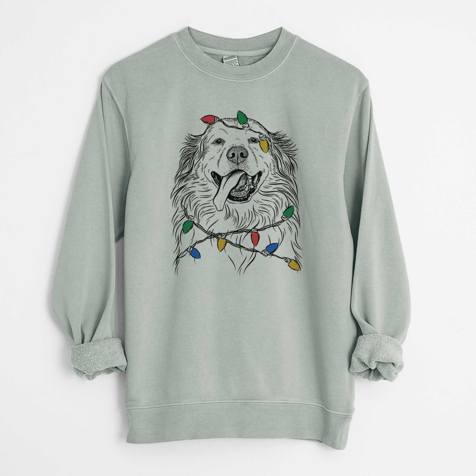 Christmas Lights Shooter the Golden Retriever - Unisex Pigment Dyed Crew Sweatshirt