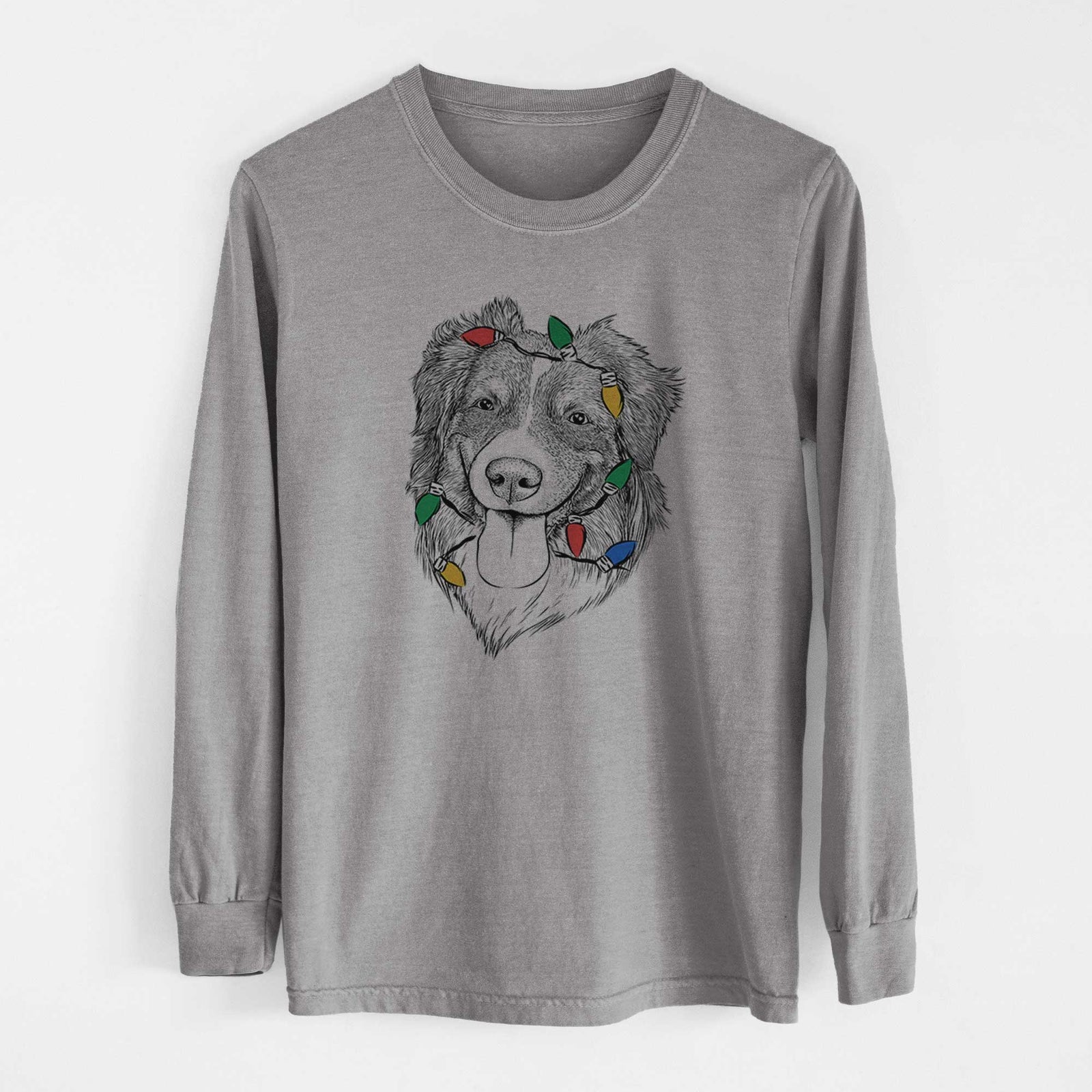 Christmas Lights Siena the Australian Shepherd - Heavyweight 100% Cotton Long Sleeve
