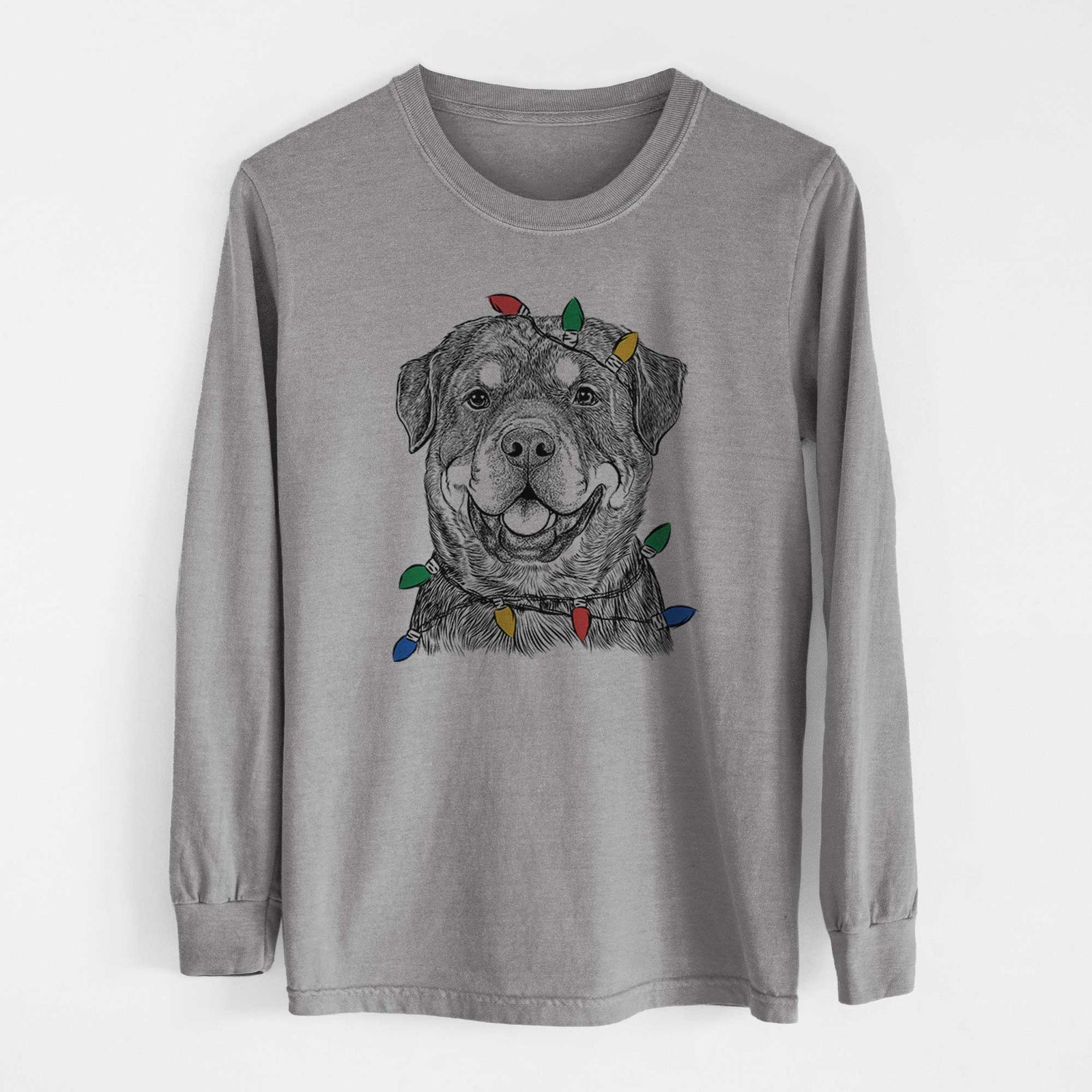 Christmas Lights Sig the Rottweiler - Heavyweight 100% Cotton Long Sleeve