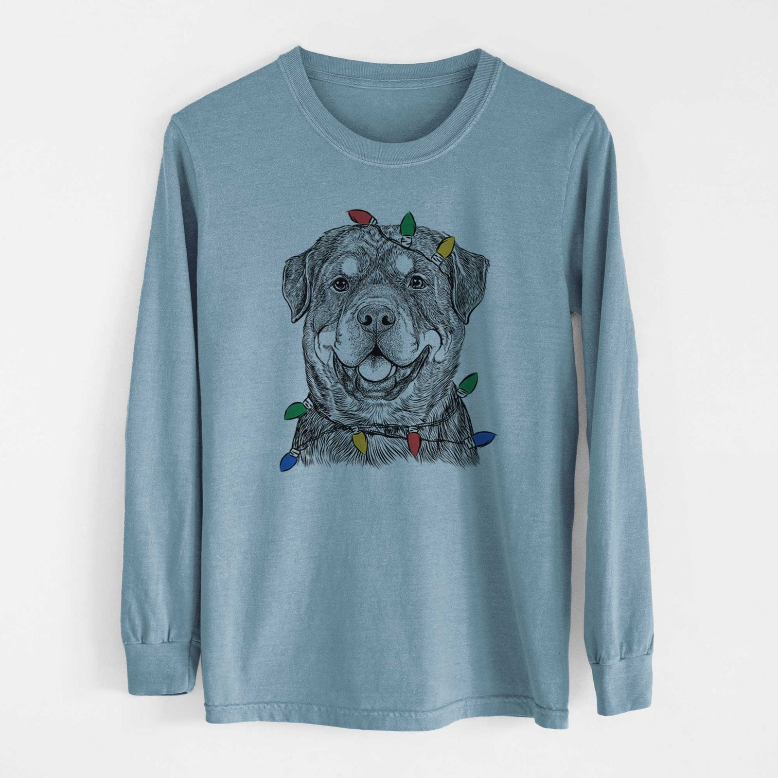 Christmas Lights Sig the Rottweiler - Heavyweight 100% Cotton Long Sleeve