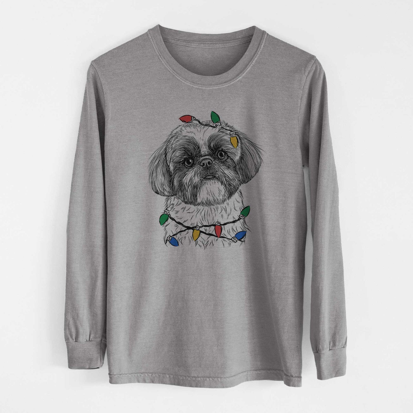 Christmas Lights Simon the Shih Tzu - Heavyweight 100% Cotton Long Sleeve