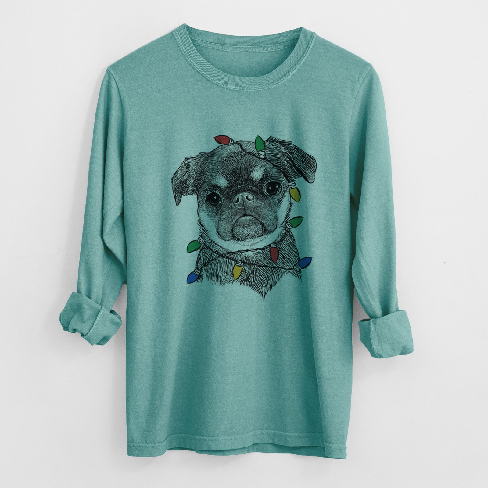 Christmas Lights Simone the Brussels Griffon - Heavyweight 100% Cotton Long Sleeve