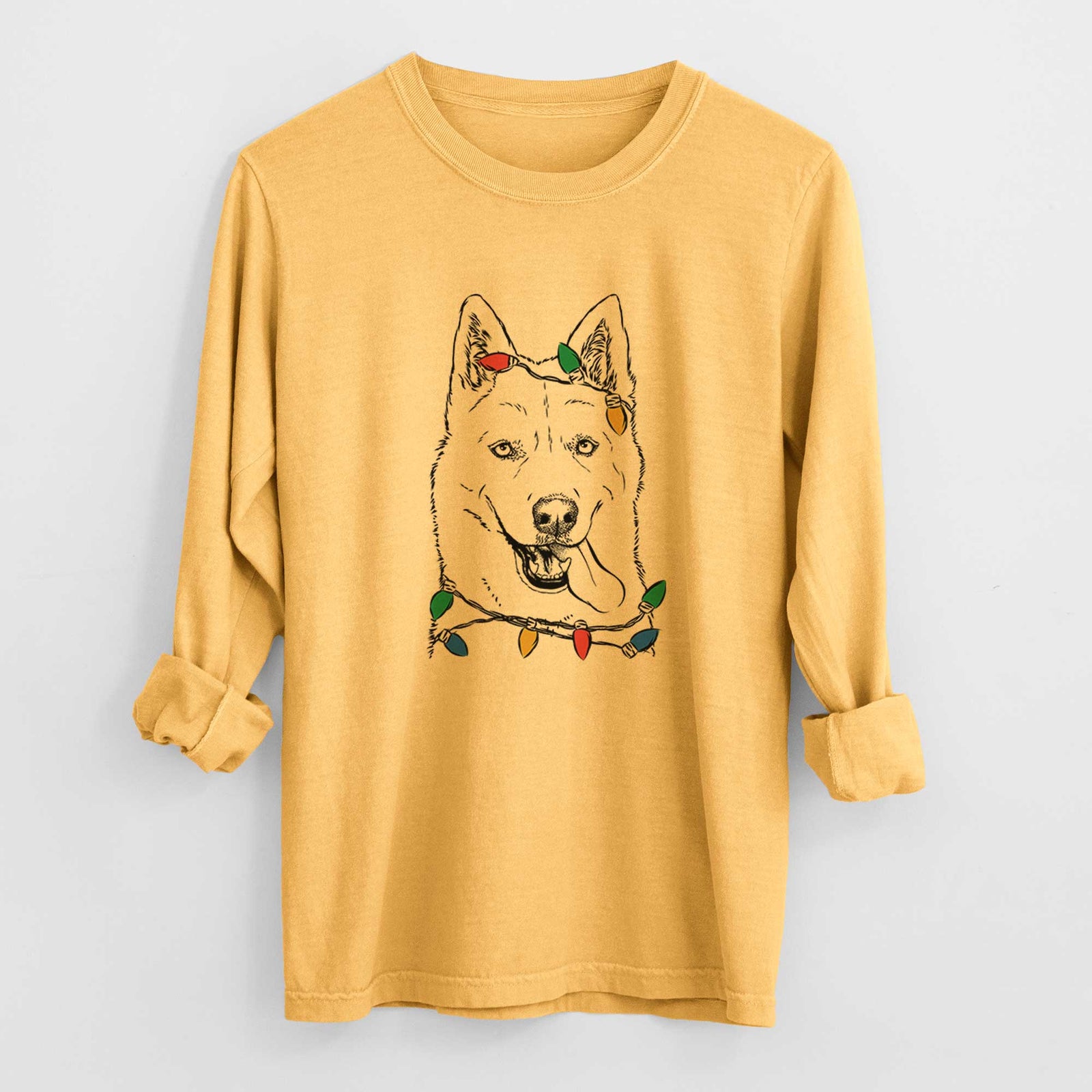 Christmas Lights Sinatra the Siberian Husky - Heavyweight 100% Cotton Long Sleeve