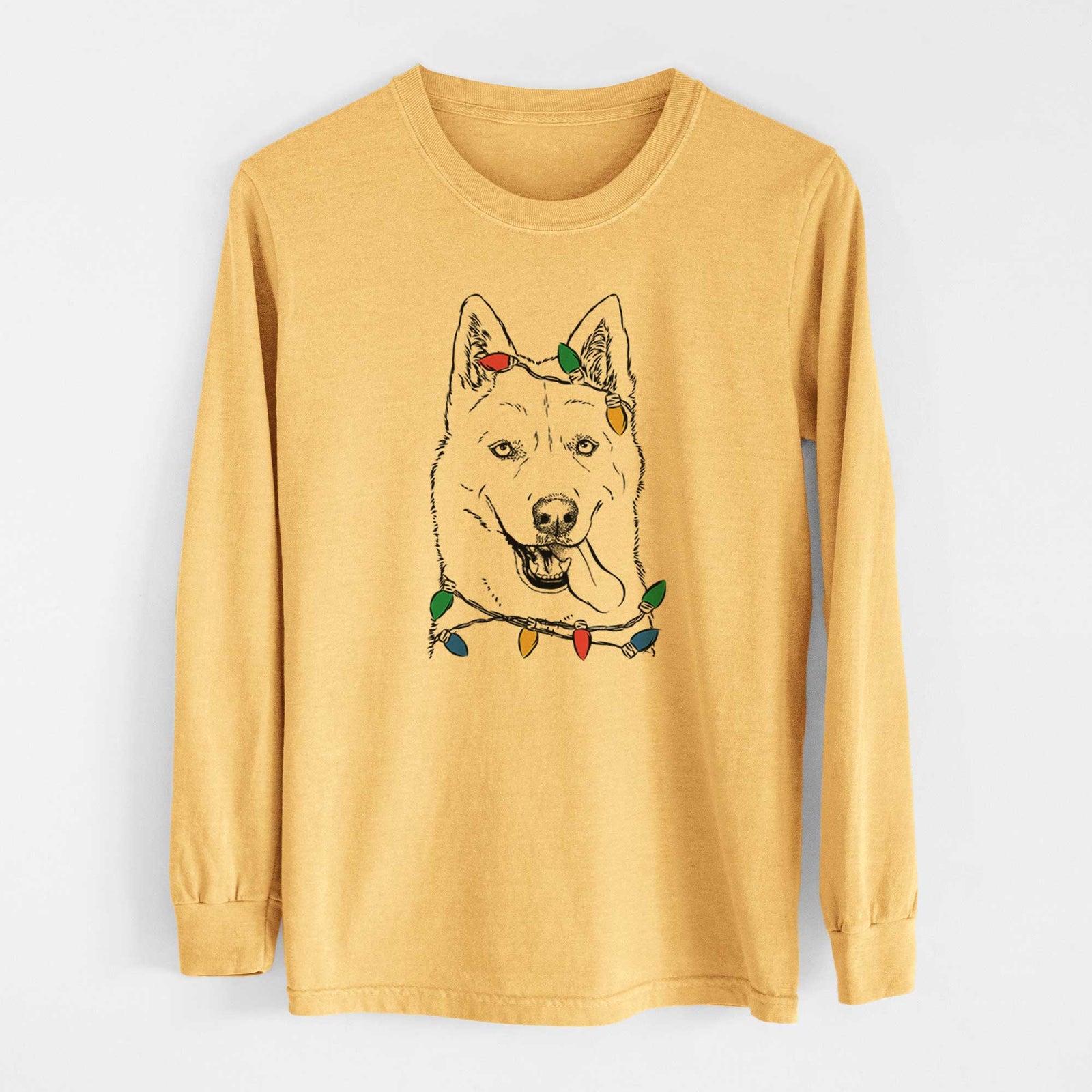 Christmas Lights Sinatra the Siberian Husky - Heavyweight 100% Cotton Long Sleeve