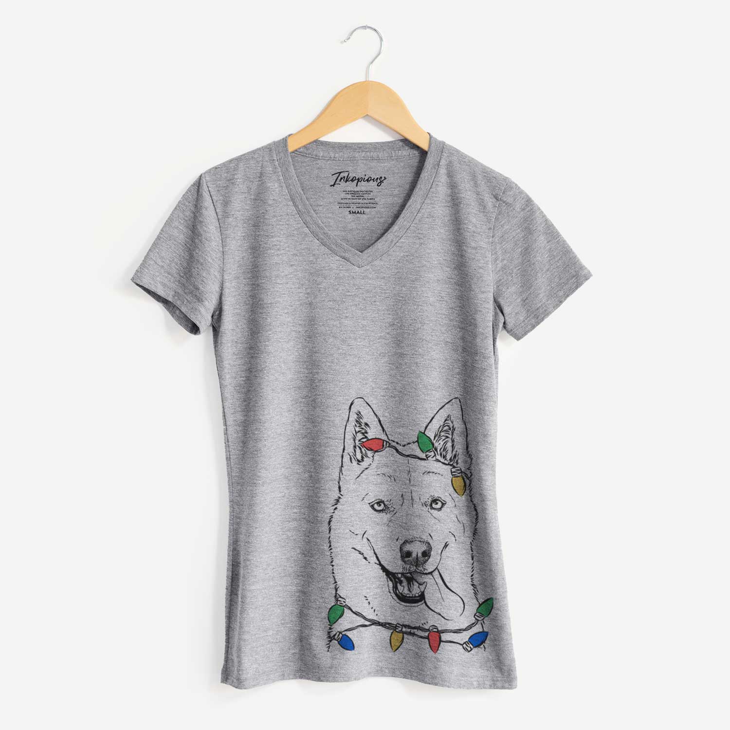 Christmas Lights Sinatra the Siberian Husky - Women's V-neck Shirt