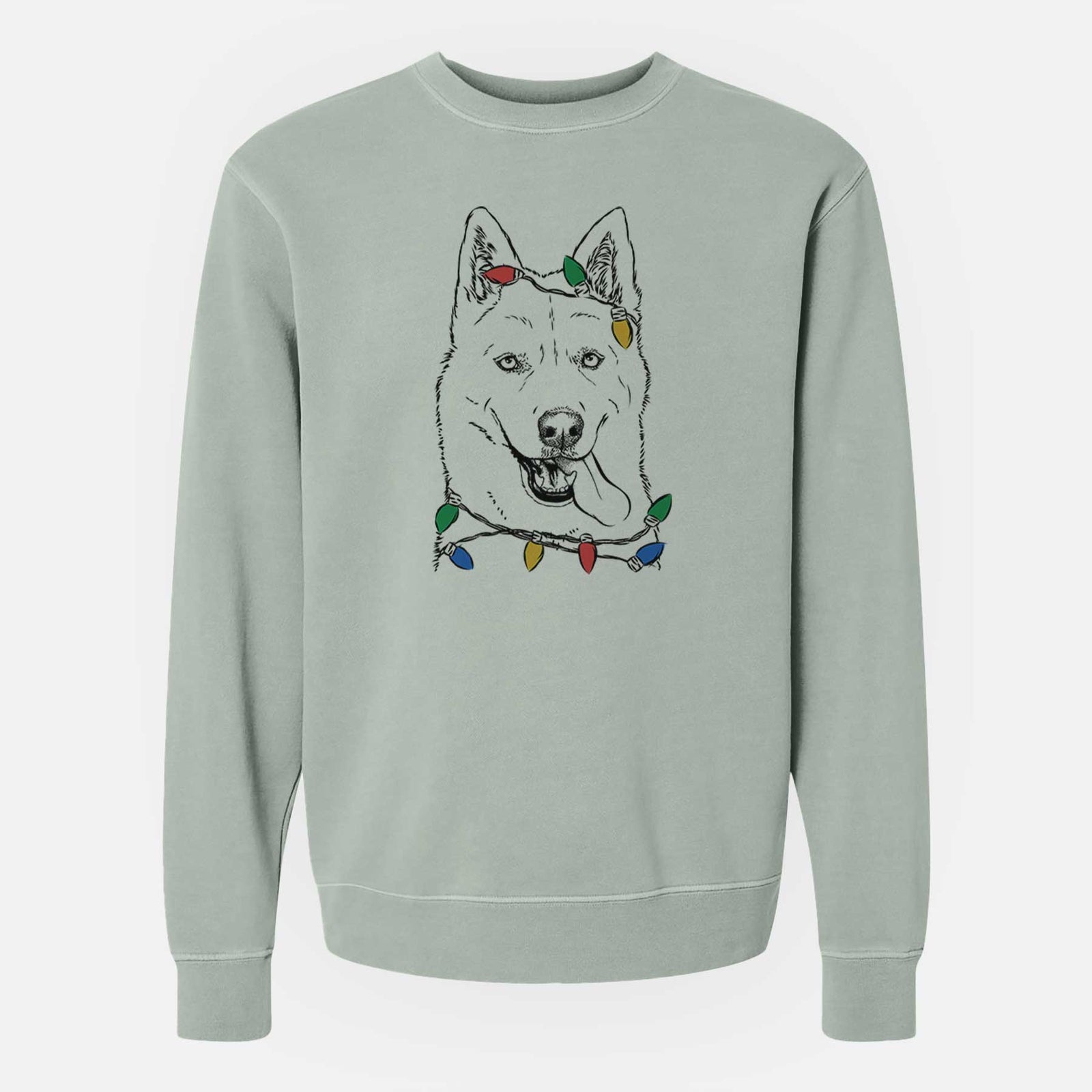 Christmas Lights Sinatra the Siberian Husky - Unisex Pigment Dyed Crew Sweatshirt