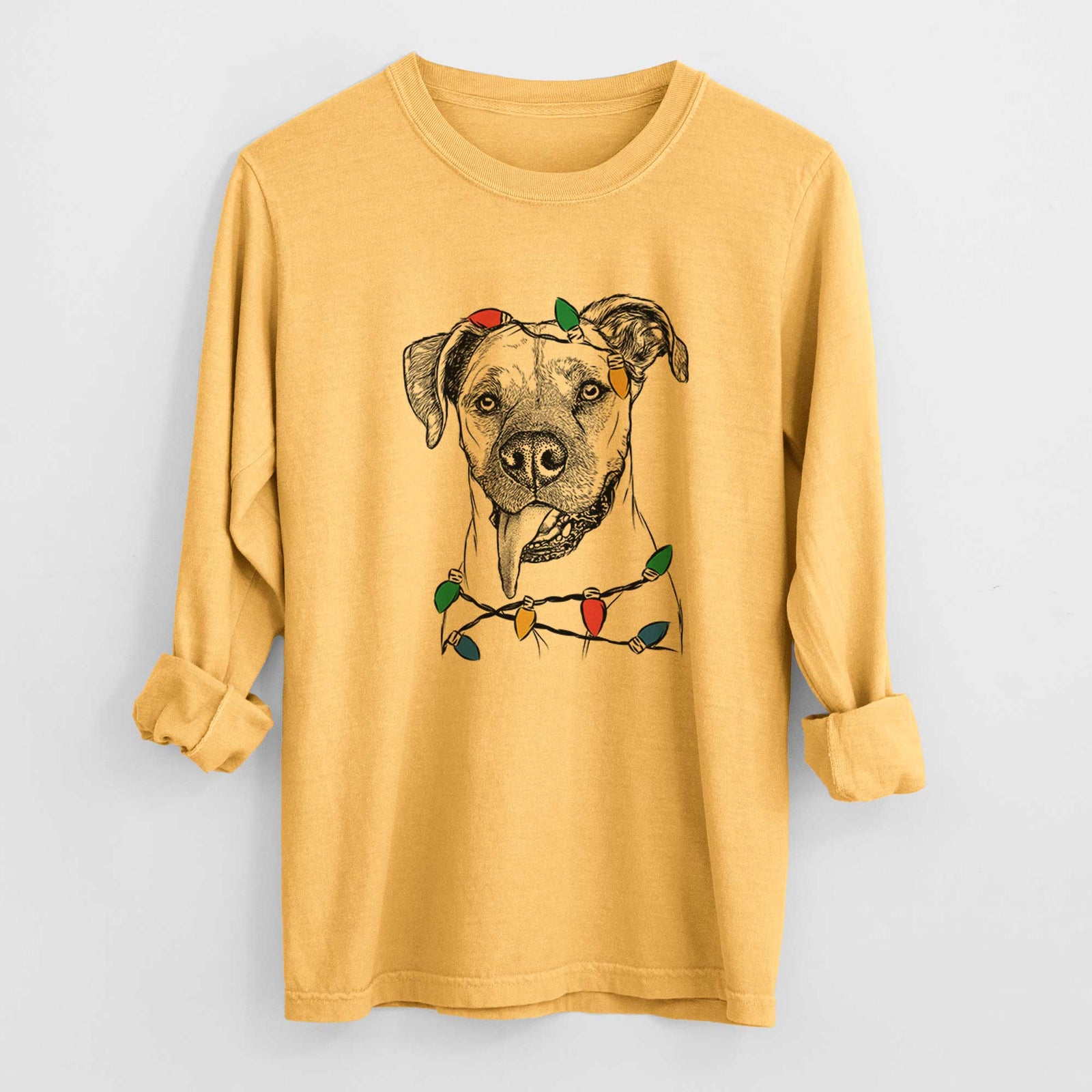 Christmas Lights Sir Jake the Boxer - Heavyweight 100% Cotton Long Sleeve