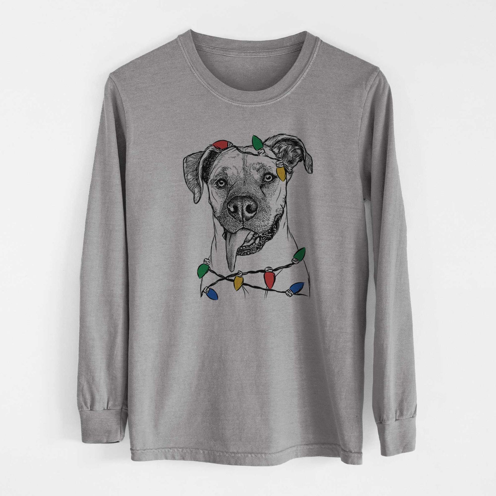 Christmas Lights Sir Jake the Boxer - Heavyweight 100% Cotton Long Sleeve