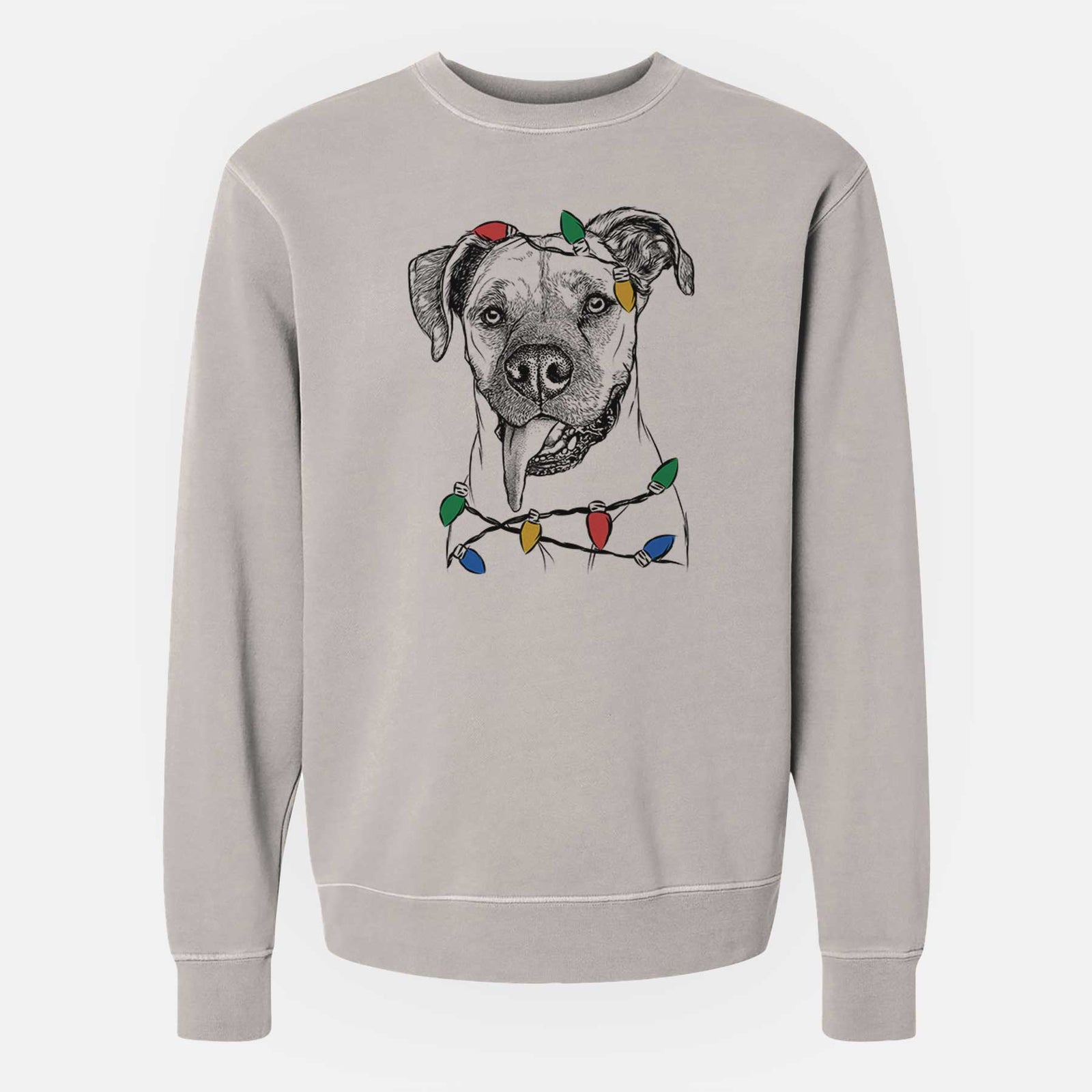 Christmas Lights Sir Jake the Boxer - Unisex Pigment Dyed Crew Sweatshirt