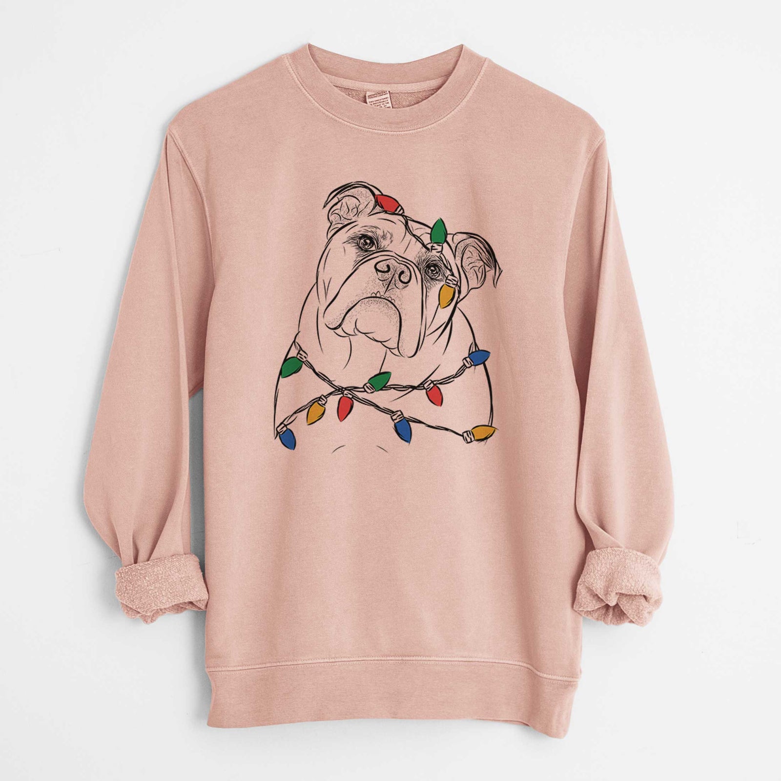 Christmas Lights Sir Louis the English Bulldog - Unisex Pigment Dyed Crew Sweatshirt