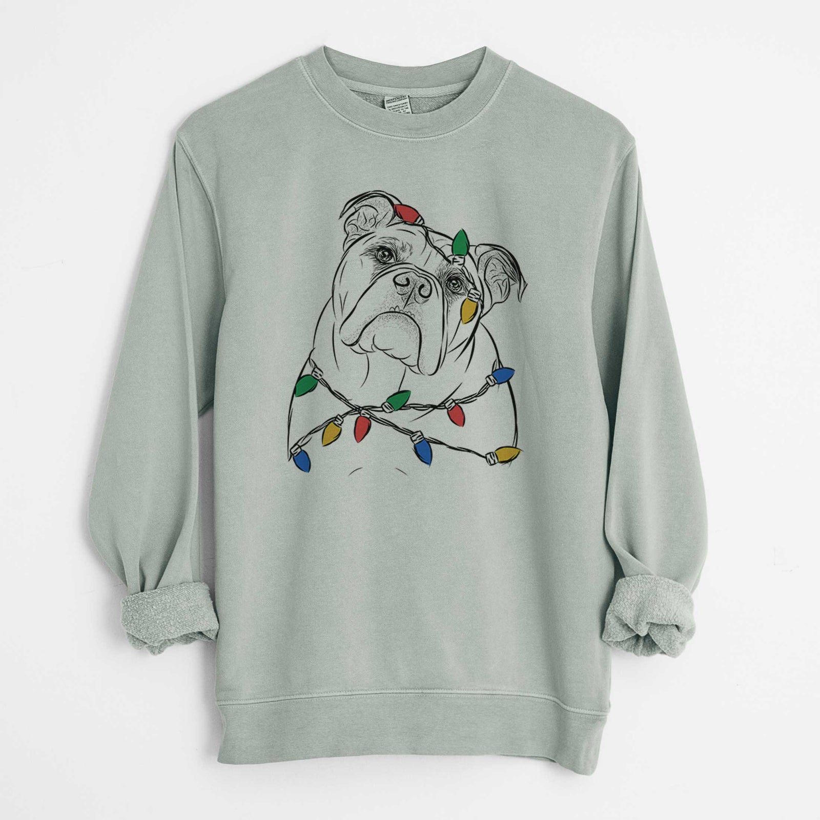 Christmas Lights Sir Louis the English Bulldog - Unisex Pigment Dyed Crew Sweatshirt