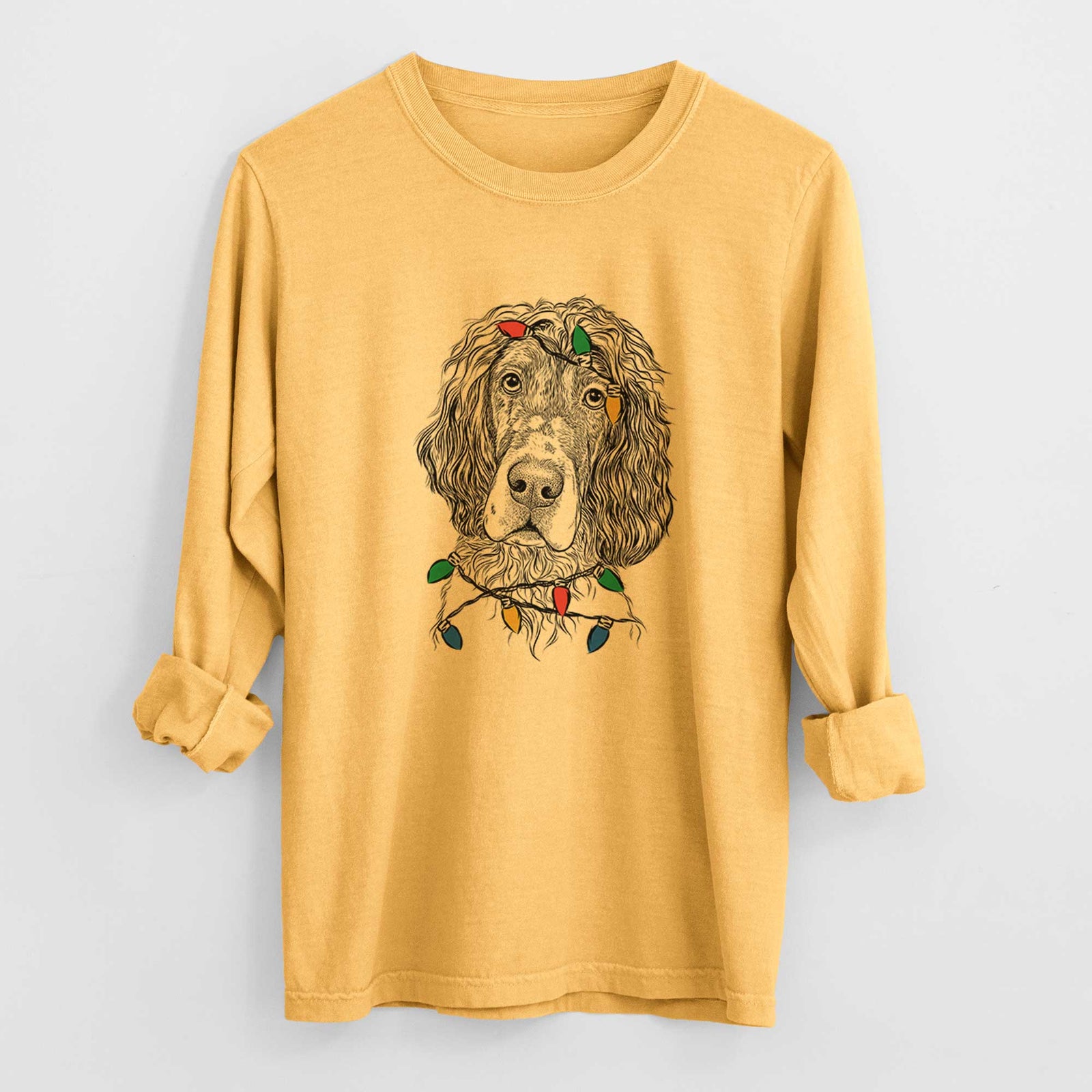 Christmas Lights Sir Rexford the Blue Belton English Setter - Heavyweight 100% Cotton Long Sleeve