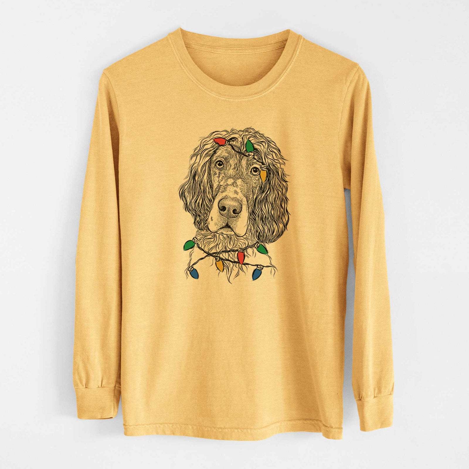 Christmas Lights Sir Rexford the Blue Belton English Setter - Heavyweight 100% Cotton Long Sleeve
