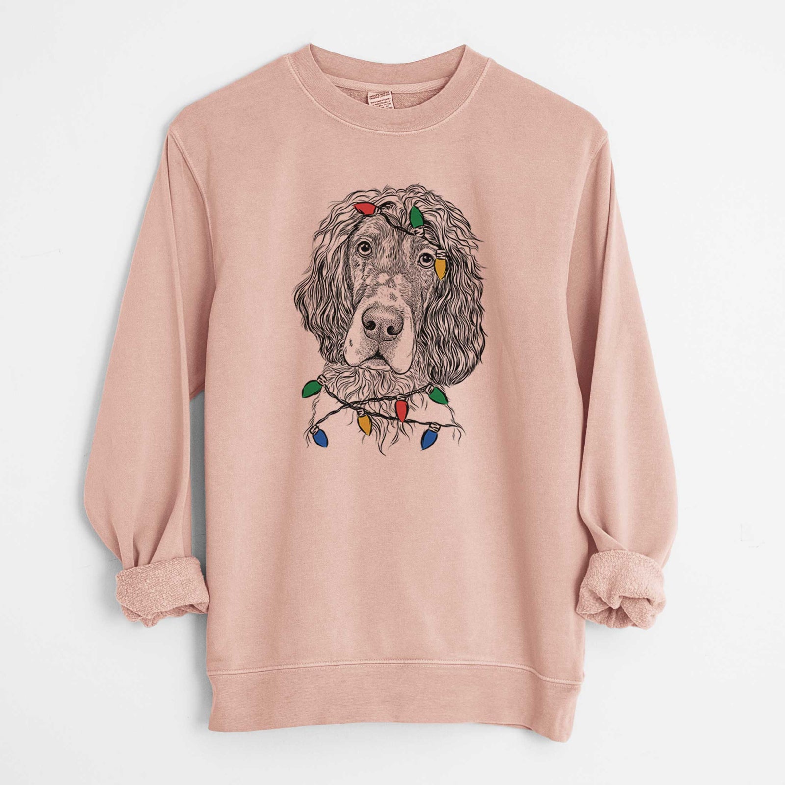 Christmas Lights Sir Rexford the Blue Belton English Setter - Unisex Pigment Dyed Crew Sweatshirt