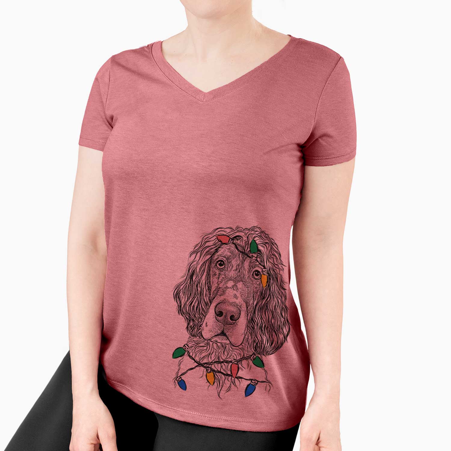 Christmas Lights Sir Rexford the Blue Belton English Setter - Women's V-neck Shirt