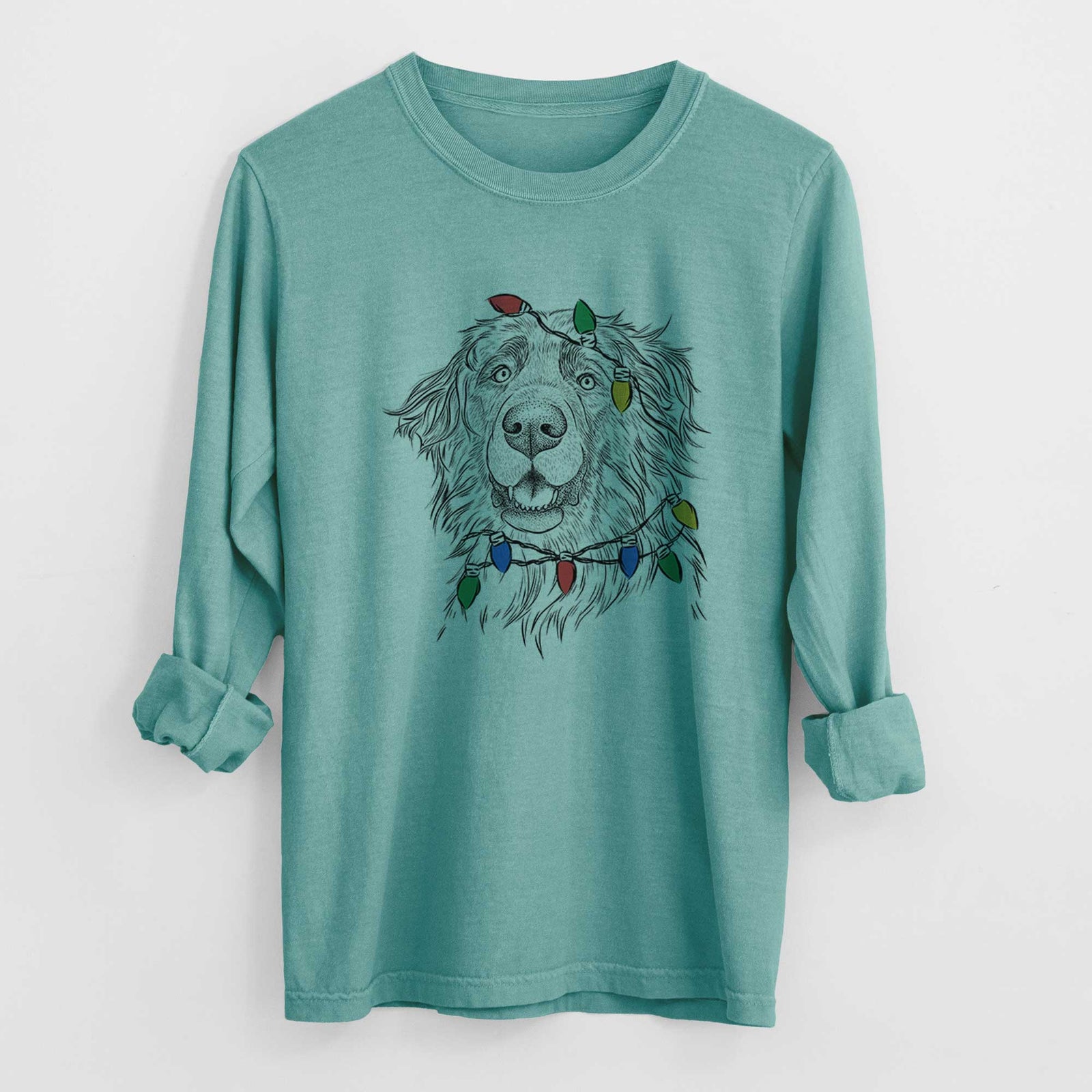 Christmas Lights Siri the Leonberger - Heavyweight 100% Cotton Long Sleeve