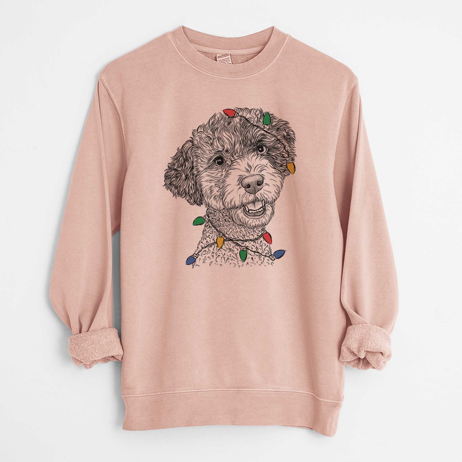 Christmas Lights Skipper the Twoodle - Unisex Pigment Dyed Crew Sweatshirt