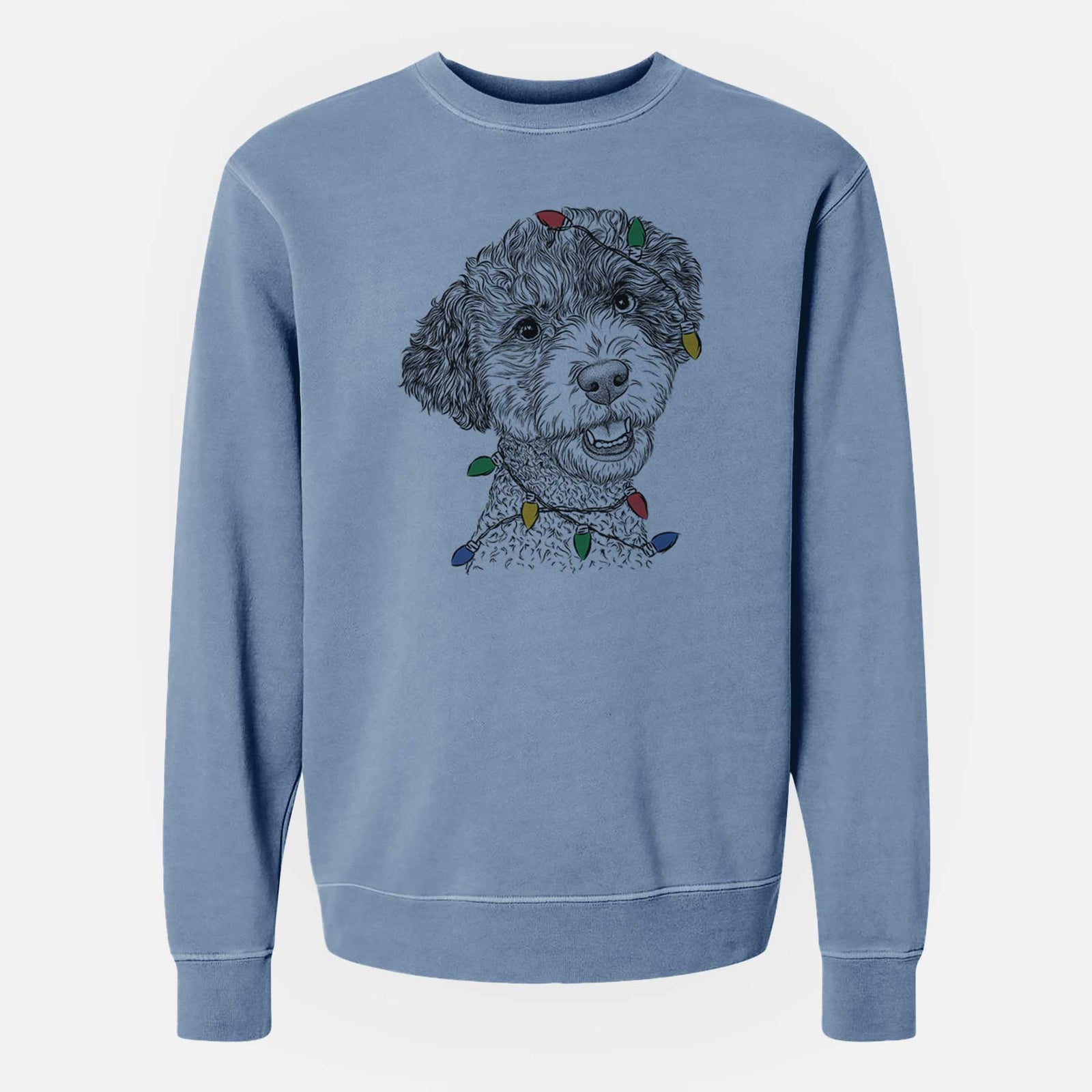 Christmas Lights Skipper the Twoodle - Unisex Pigment Dyed Crew Sweatshirt