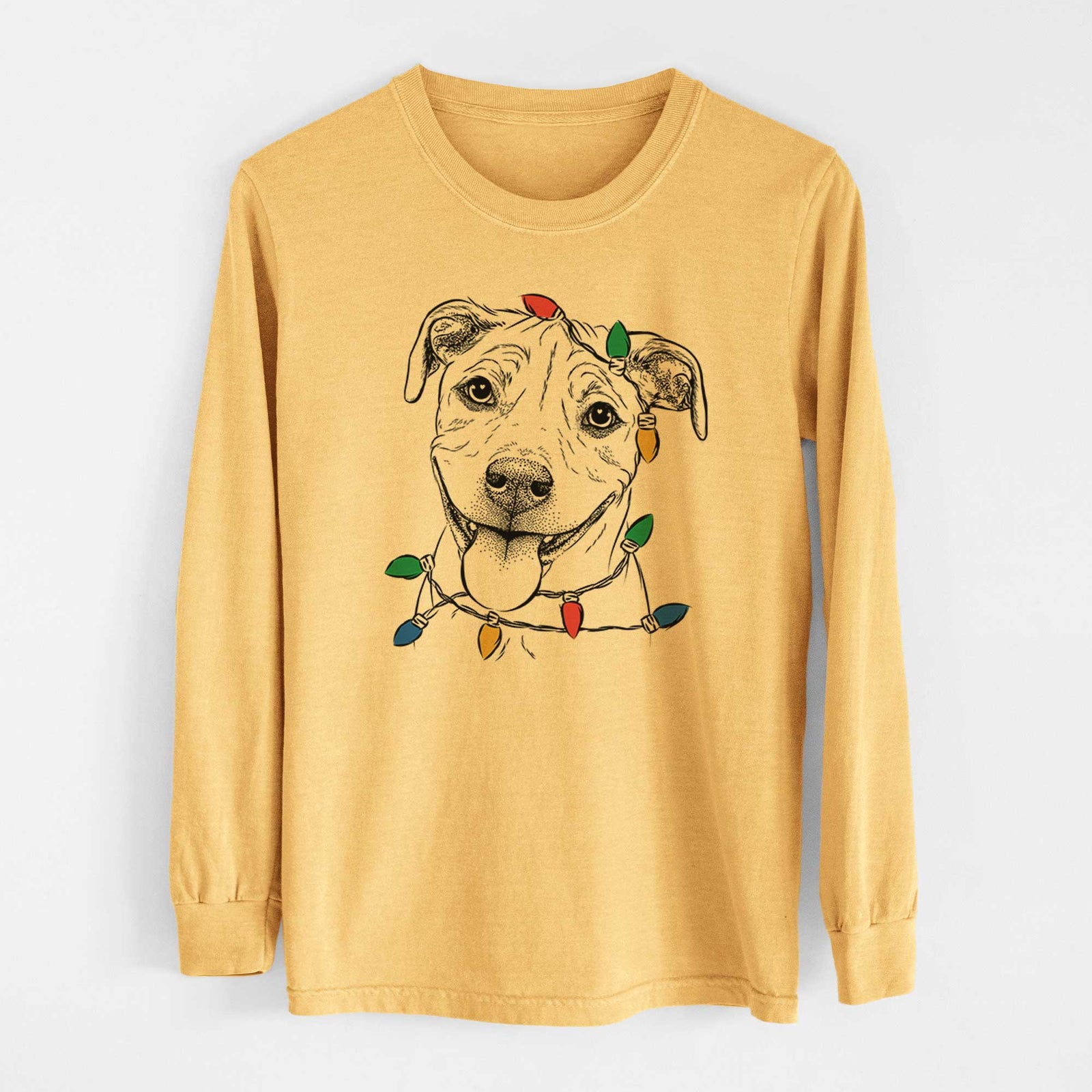 Christmas Lights Skye the Pitweiler - Heavyweight 100% Cotton Long Sleeve