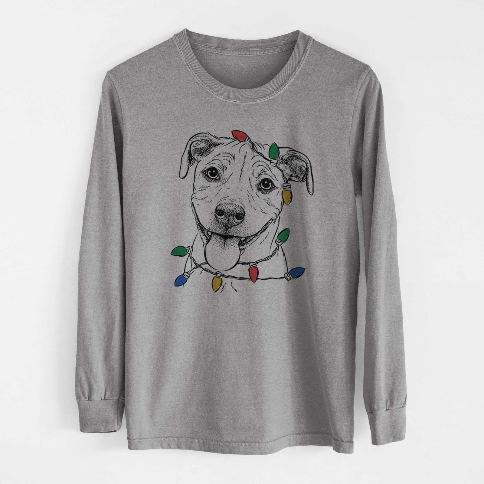 Christmas Lights Skye the Pitweiler - Heavyweight 100% Cotton Long Sleeve