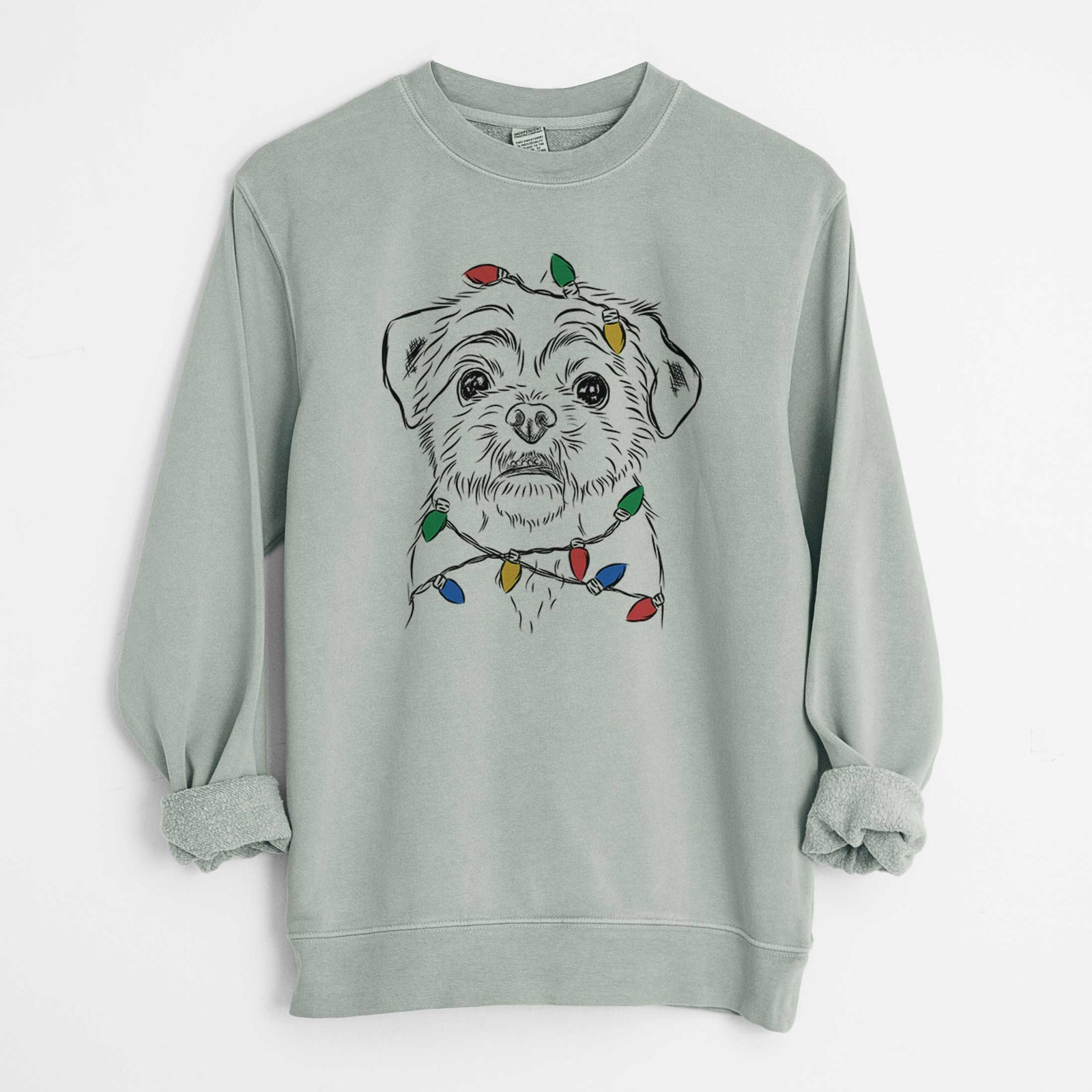 Christmas Lights Smash the Shih Tzu - Unisex Pigment Dyed Crew Sweatshirt