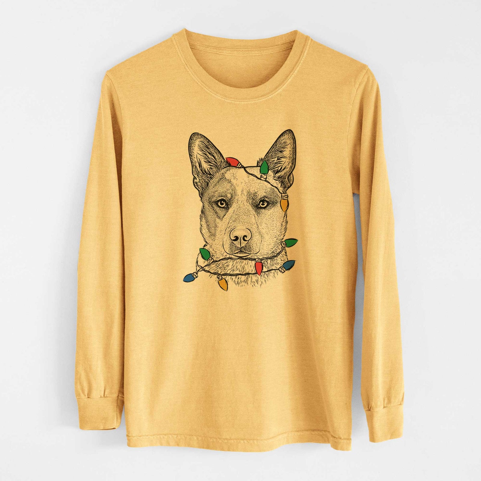 Christmas Lights Snap the Australian Cattle Dog - Heavyweight 100% Cotton Long Sleeve