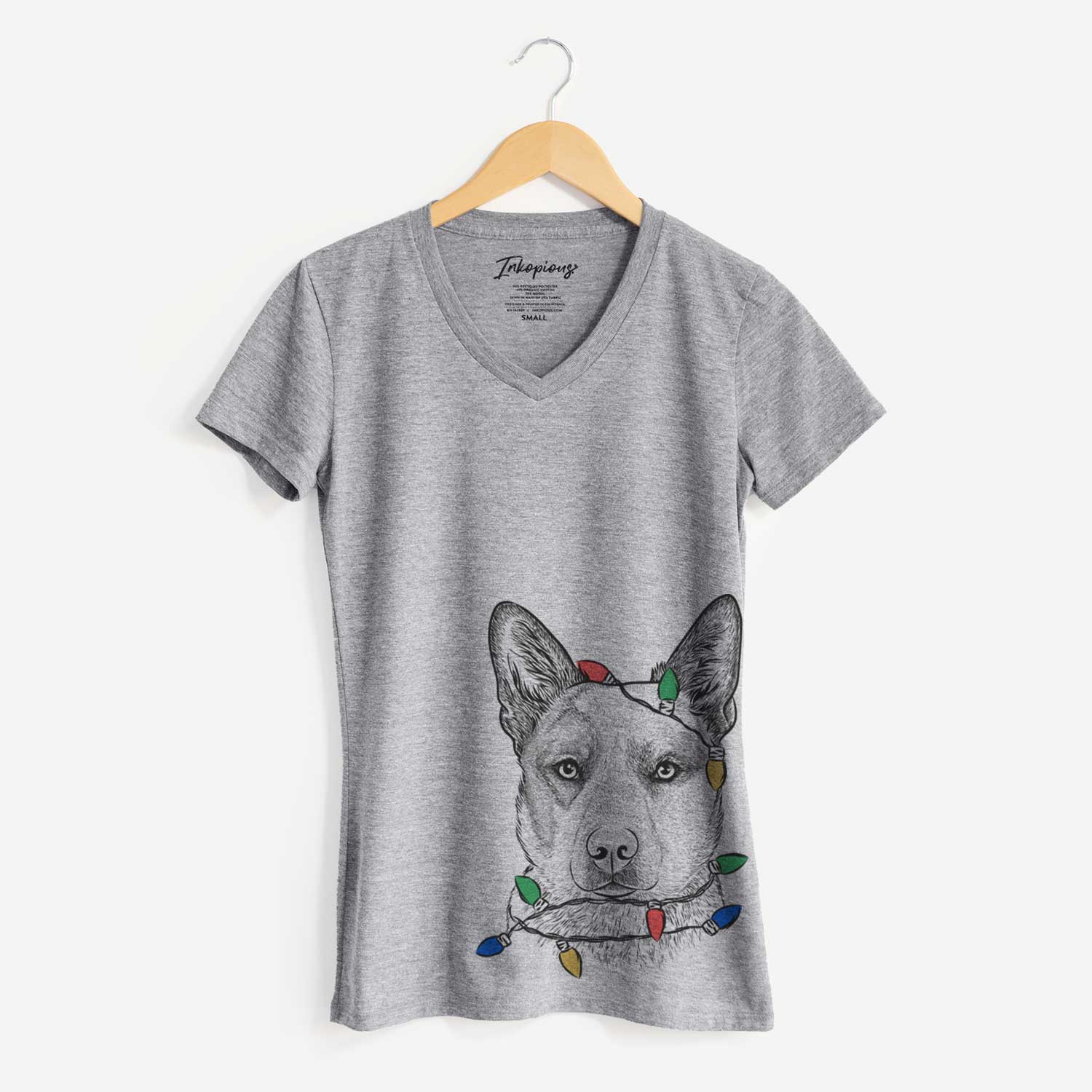 Christmas Lights Snap the Australian Cattle Dog - Women's V-neck Shirt