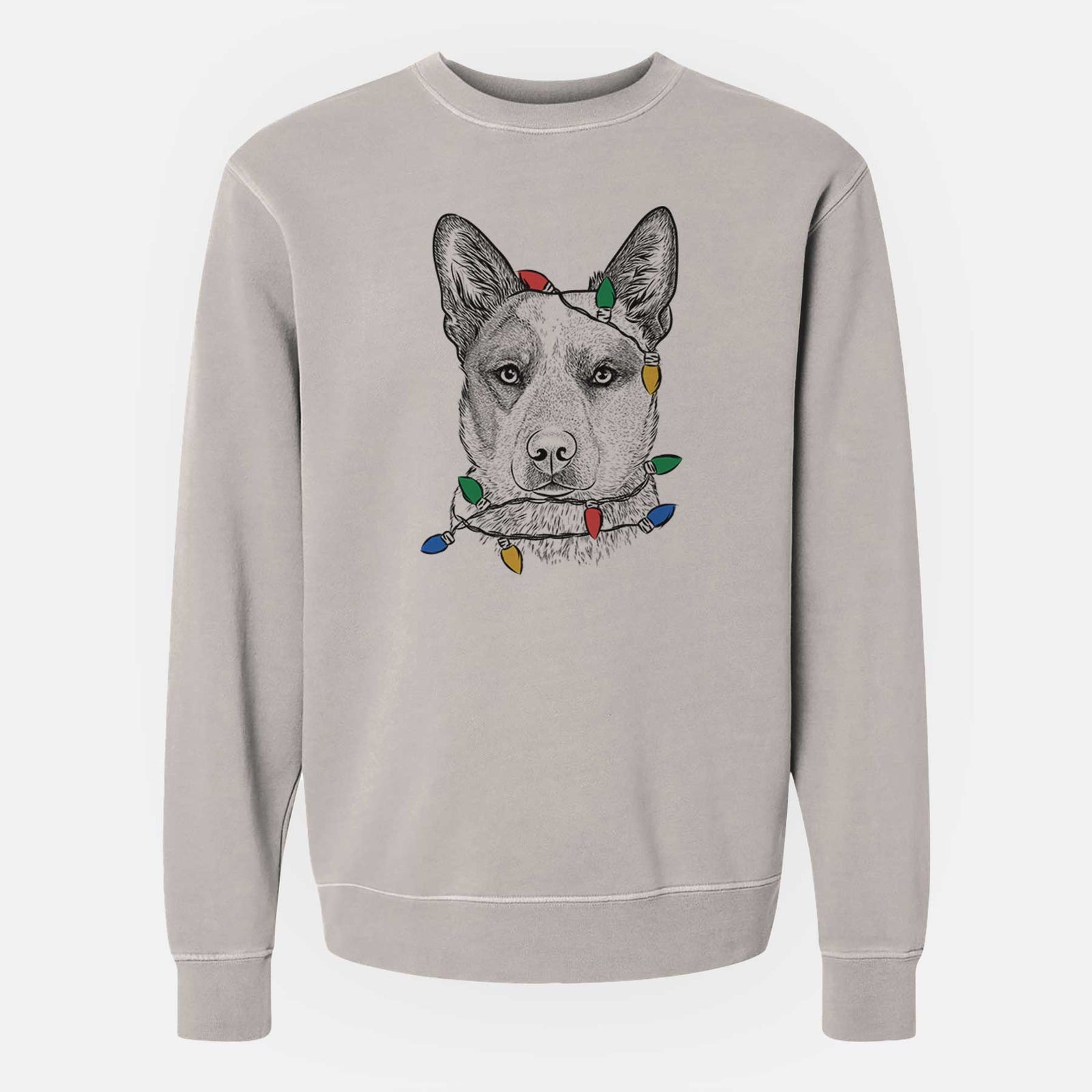 Christmas Lights Snap the Australian Cattle Dog - Unisex Pigment Dyed Crew Sweatshirt