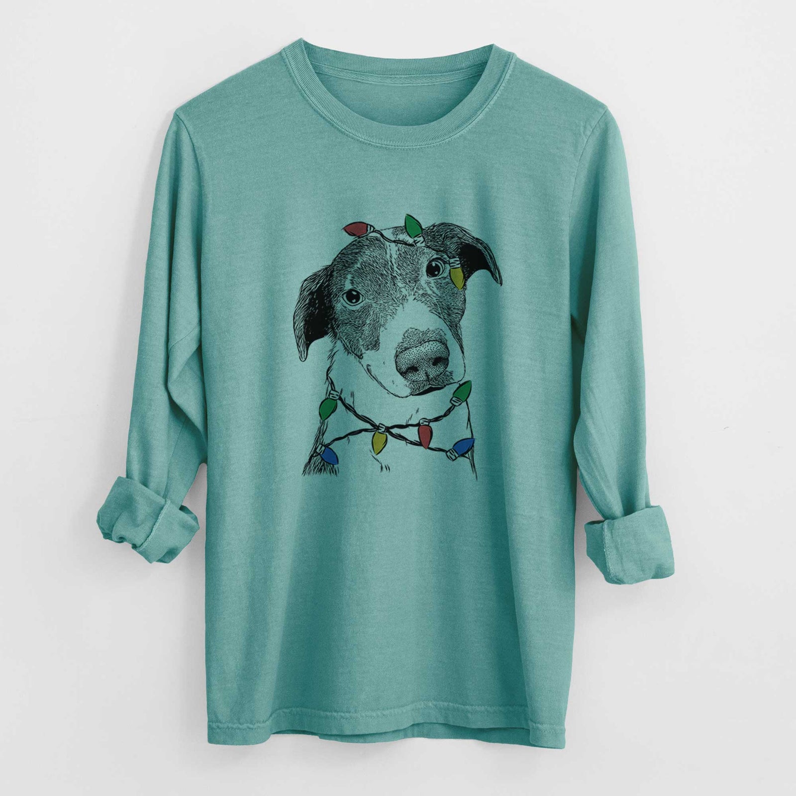 Christmas Lights Sophia the Mixed Breed - Heavyweight 100% Cotton Long Sleeve