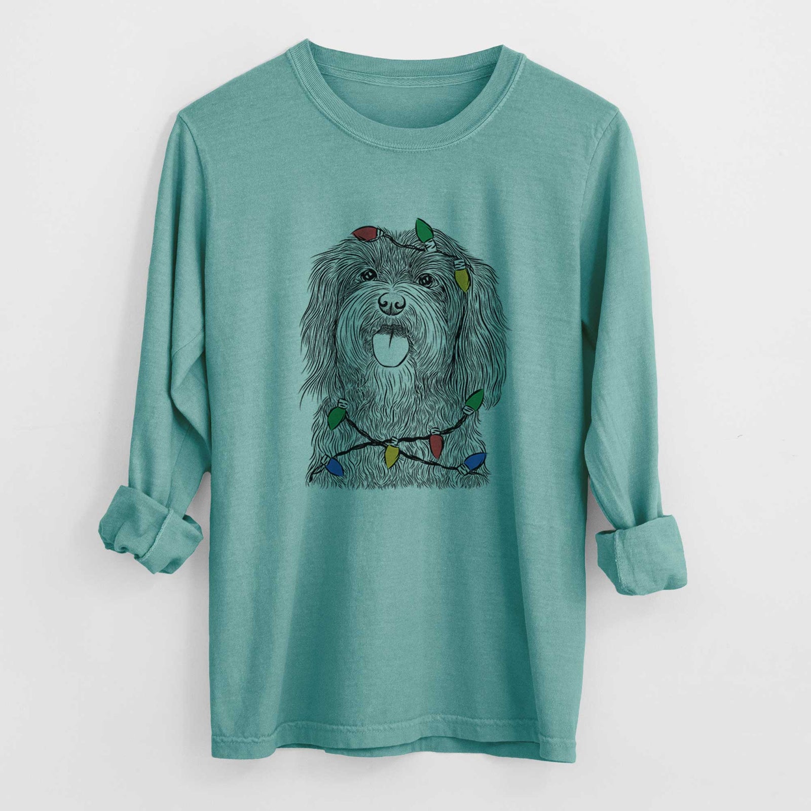 Christmas Lights Sophie the Havanese - Heavyweight 100% Cotton Long Sleeve