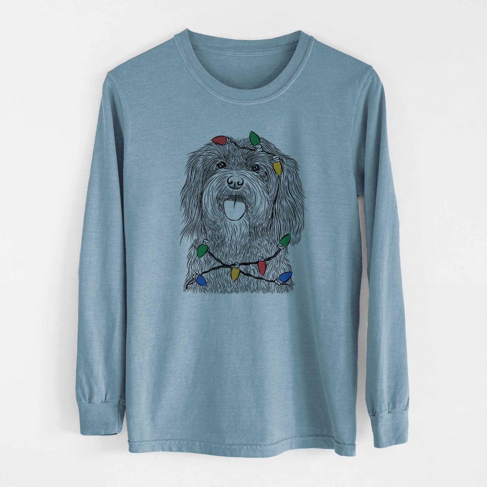 Christmas Lights Sophie the Havanese - Heavyweight 100% Cotton Long Sleeve