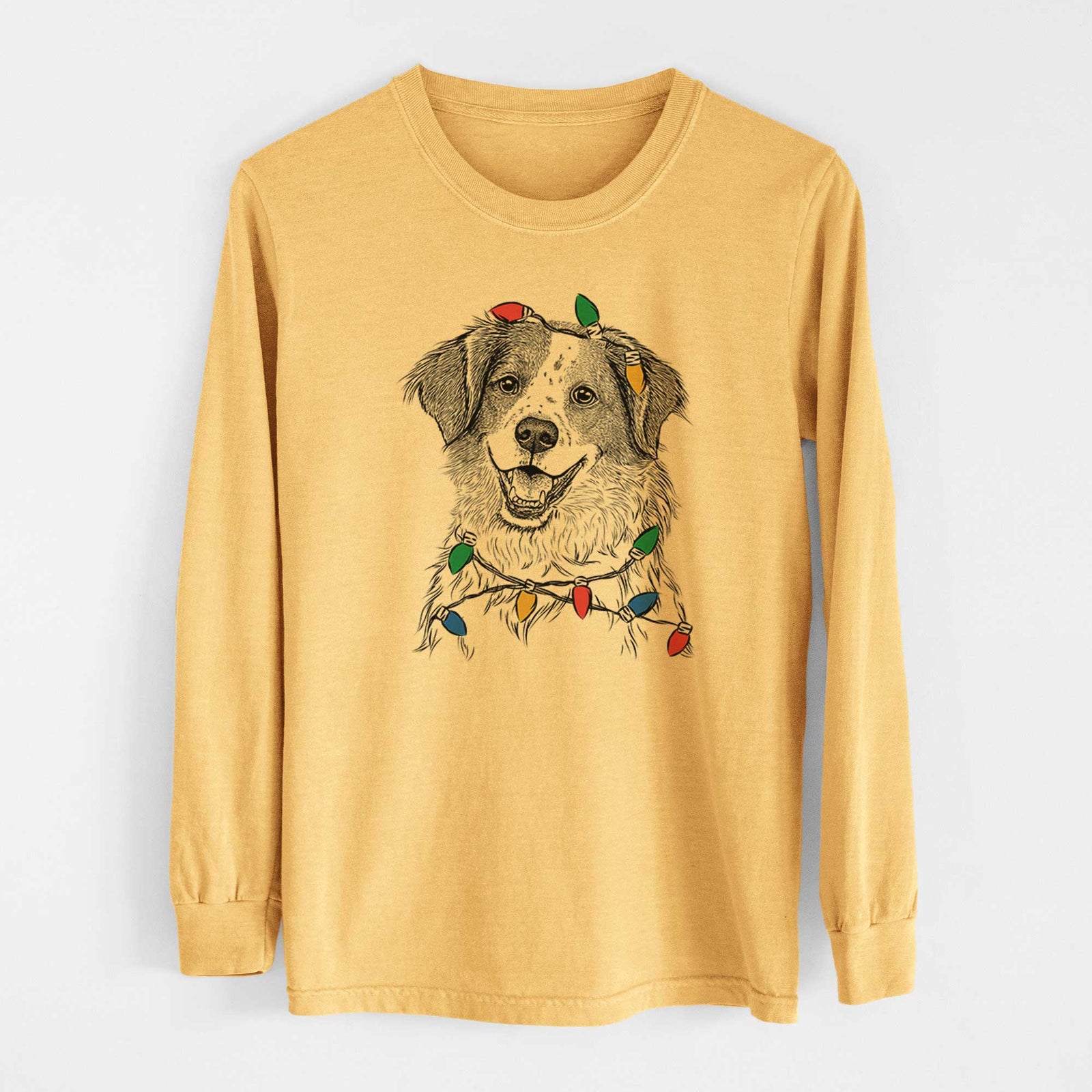 Christmas Lights Sophie the Brittany Beagle Mix - Heavyweight 100% Cotton Long Sleeve