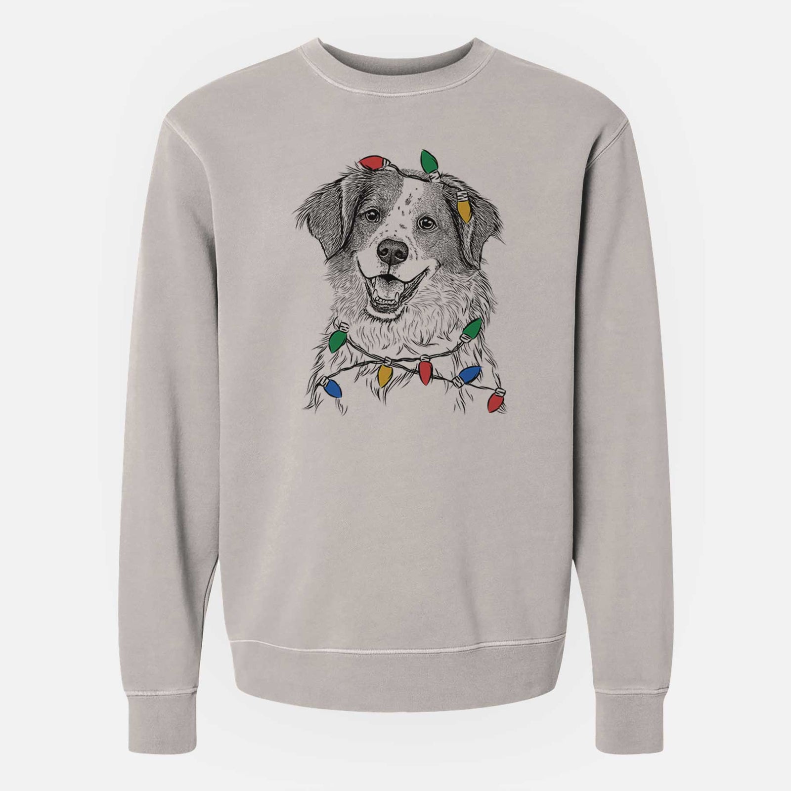 Christmas Lights Sophie the Brittany Beagle Mix - Unisex Pigment Dyed Crew Sweatshirt